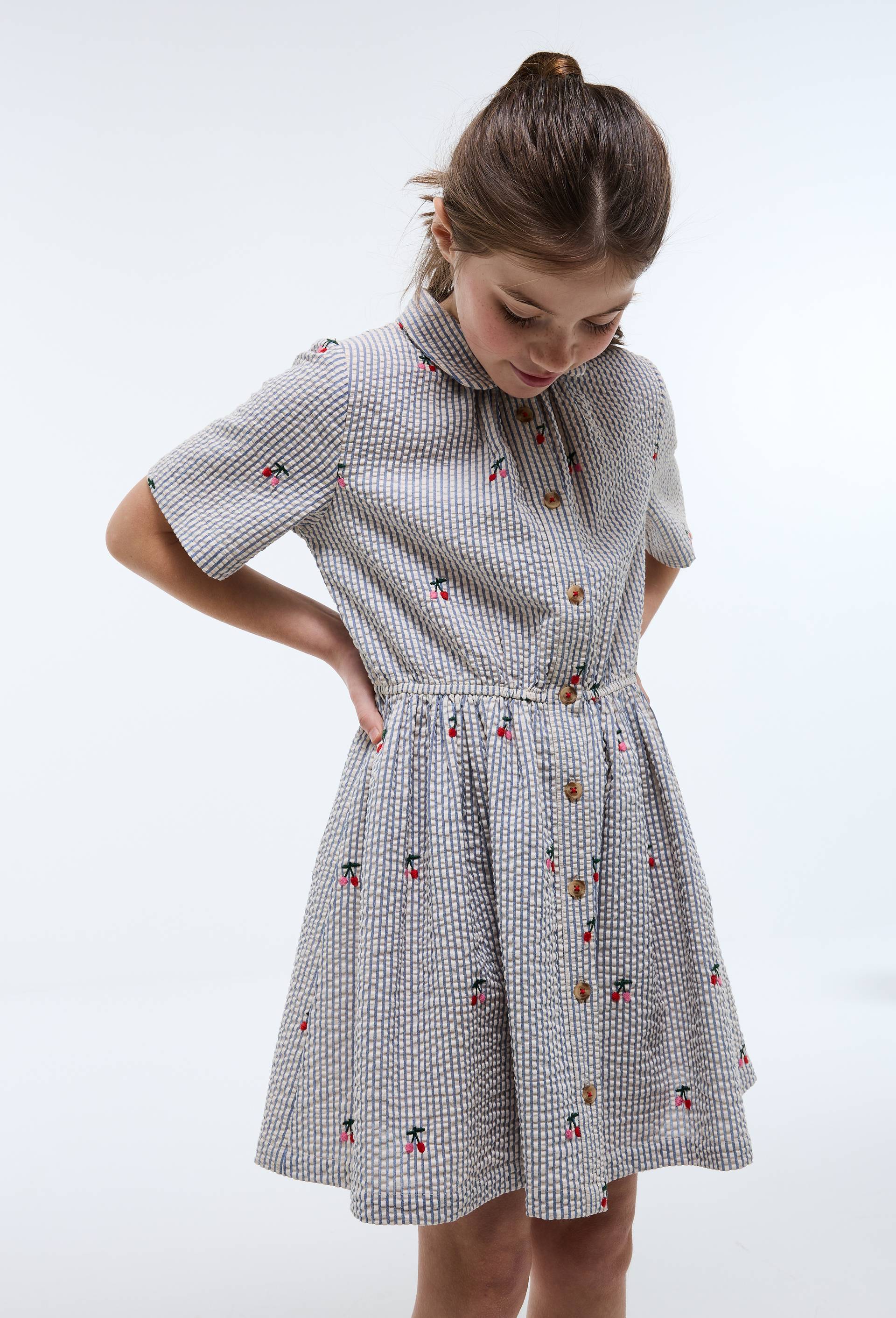 Robe col chemise imprim&eacute;e en coton, Bleu fonc&eacute;, large image number 1.0