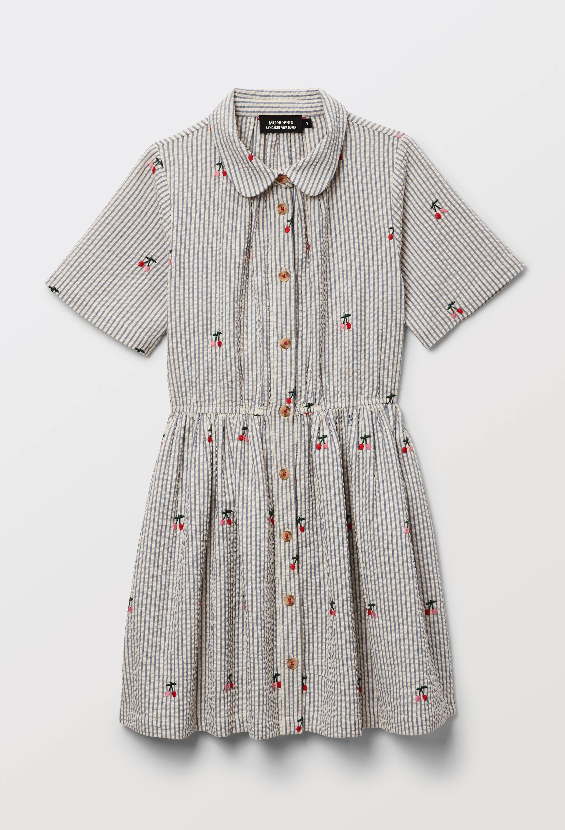 Robe col chemise imprim&eacute;e en coton, Bleu fonc&eacute;, large image number 2.0