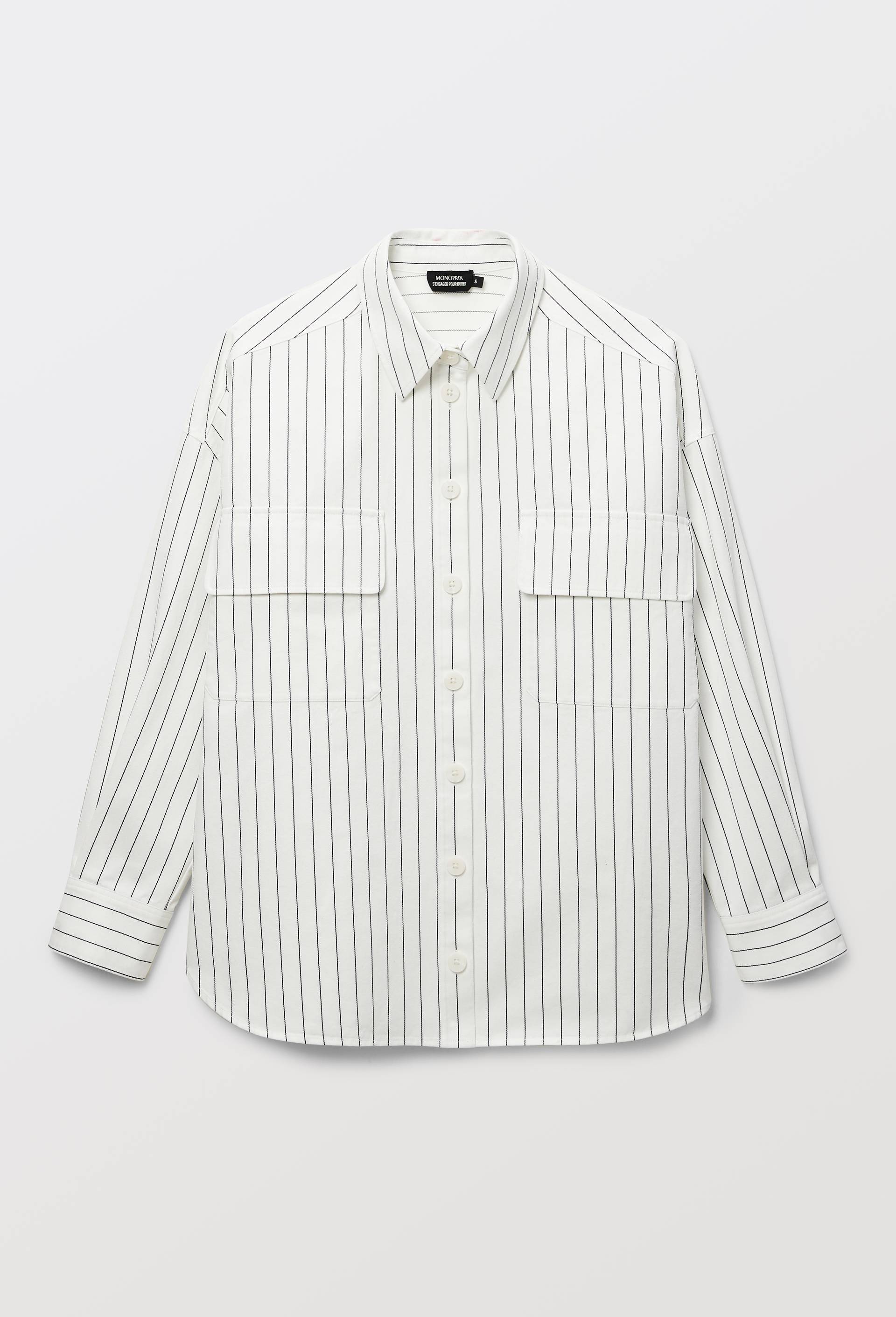 Chemise oversize ray&eacute;e en coton BIO GOTS, Blanc, large image number 2.0