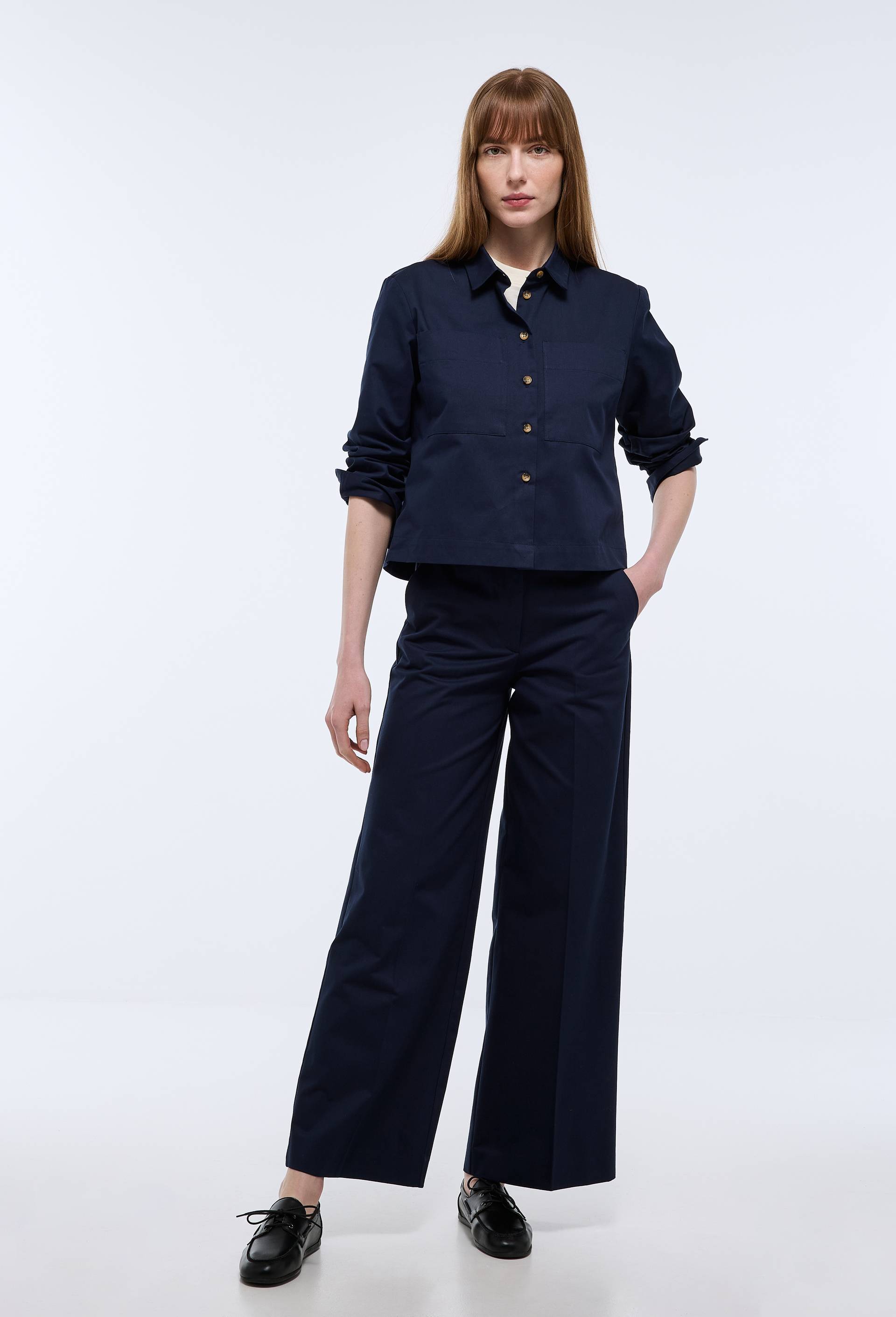 Pantalon large en coton, Bleu fonc&eacute;, swatch image