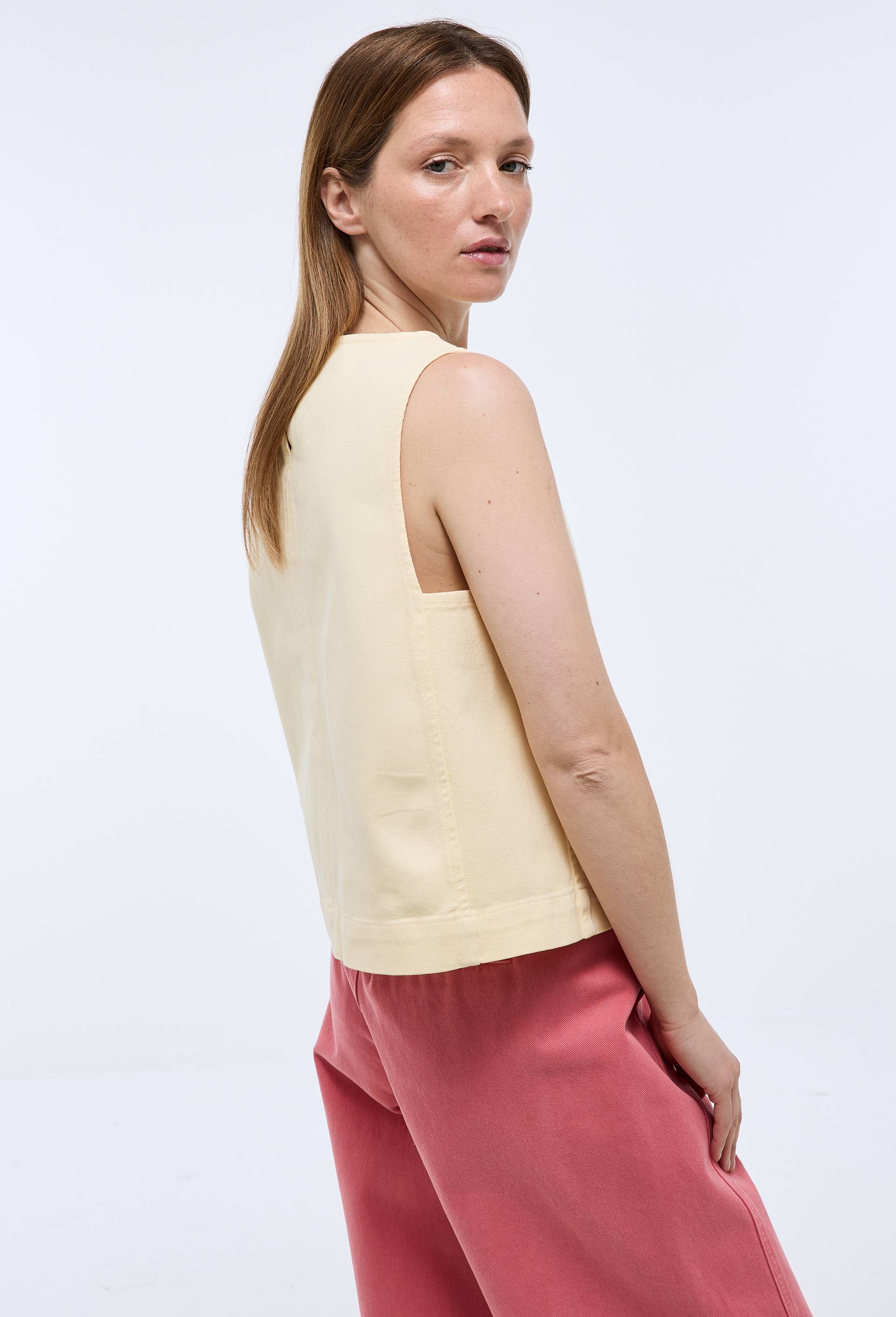 Top sans manches en jean en coton, Jaune clair, large image number 1.0