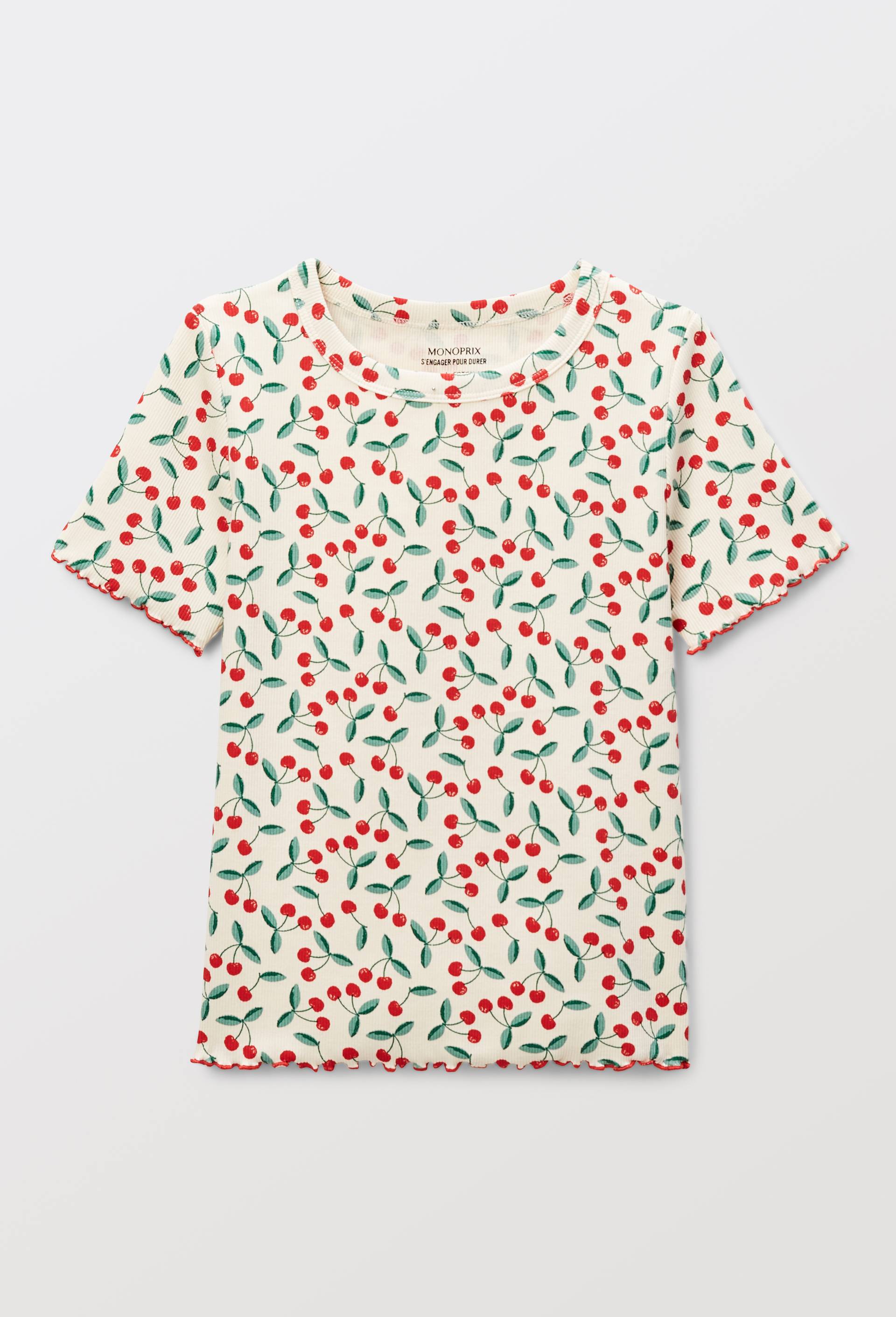 T-shirt manches courtes imprim&eacute; en coton BIO, Beige clair, large image number 1.0