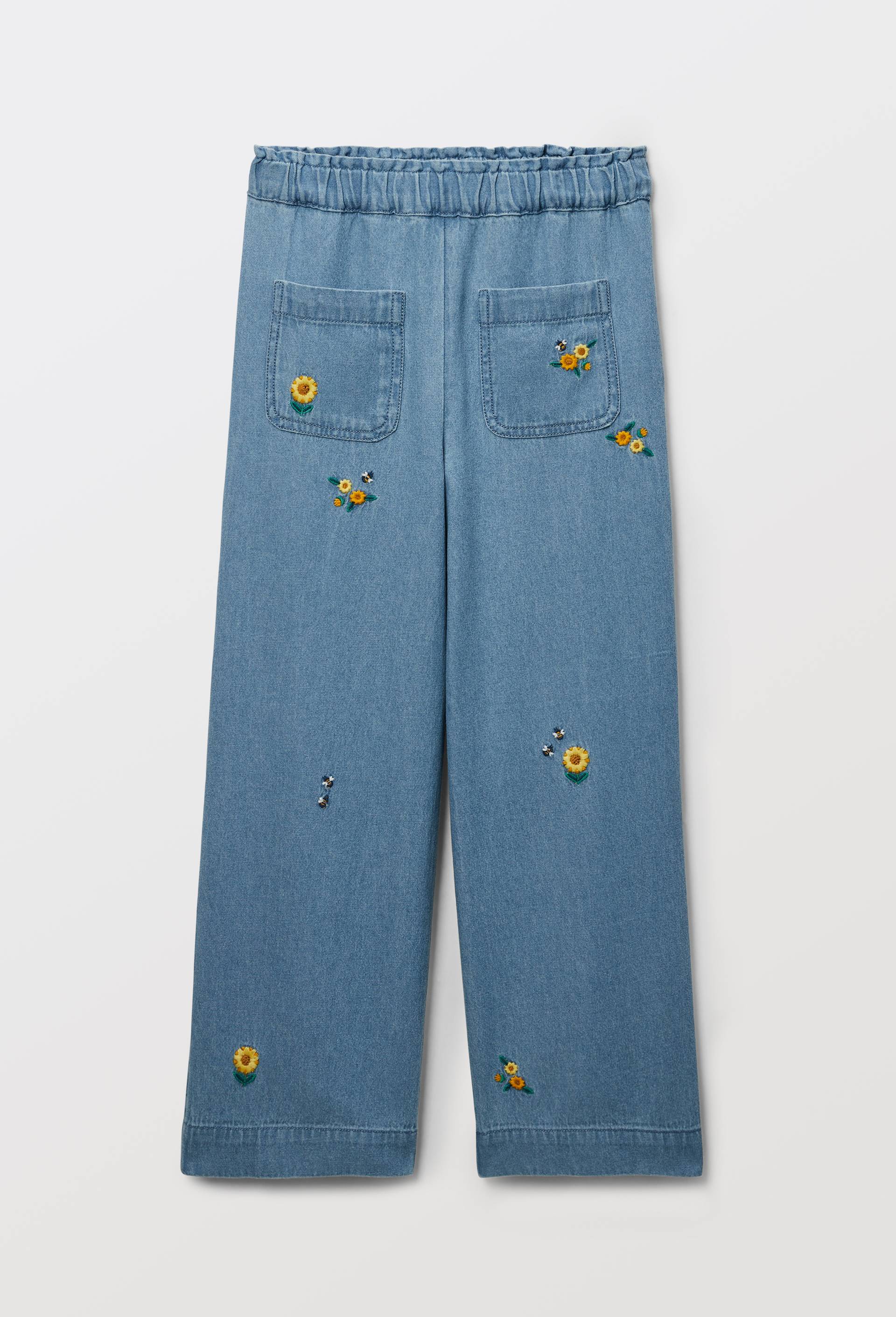 Pantalon taille &eacute;lastiqu&eacute;e brod&eacute;, Bleu, large image number 1