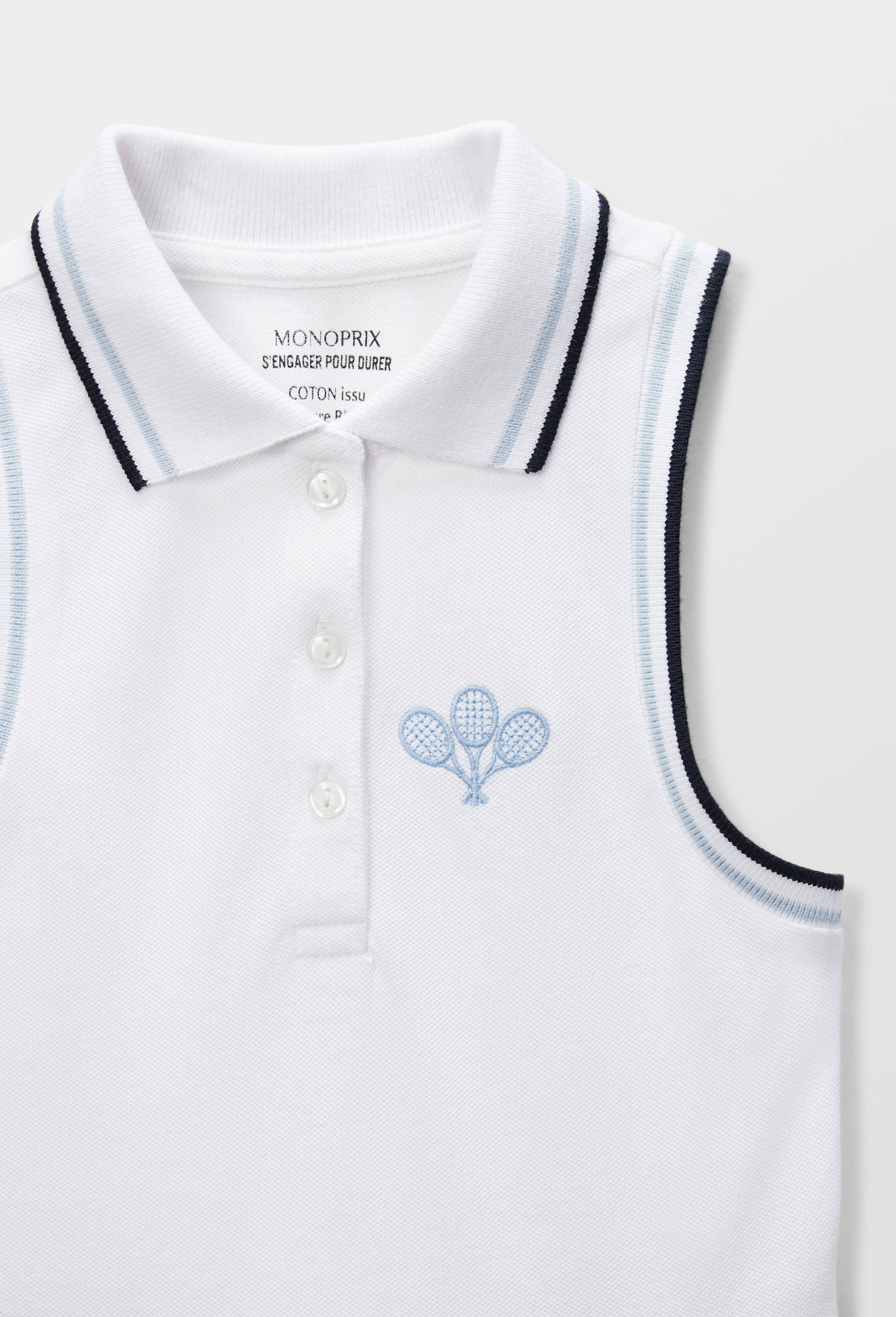 Robe de tennis, coton BIO et certifi&eacute;e Oeko-Tex, Blanc, large image number 3