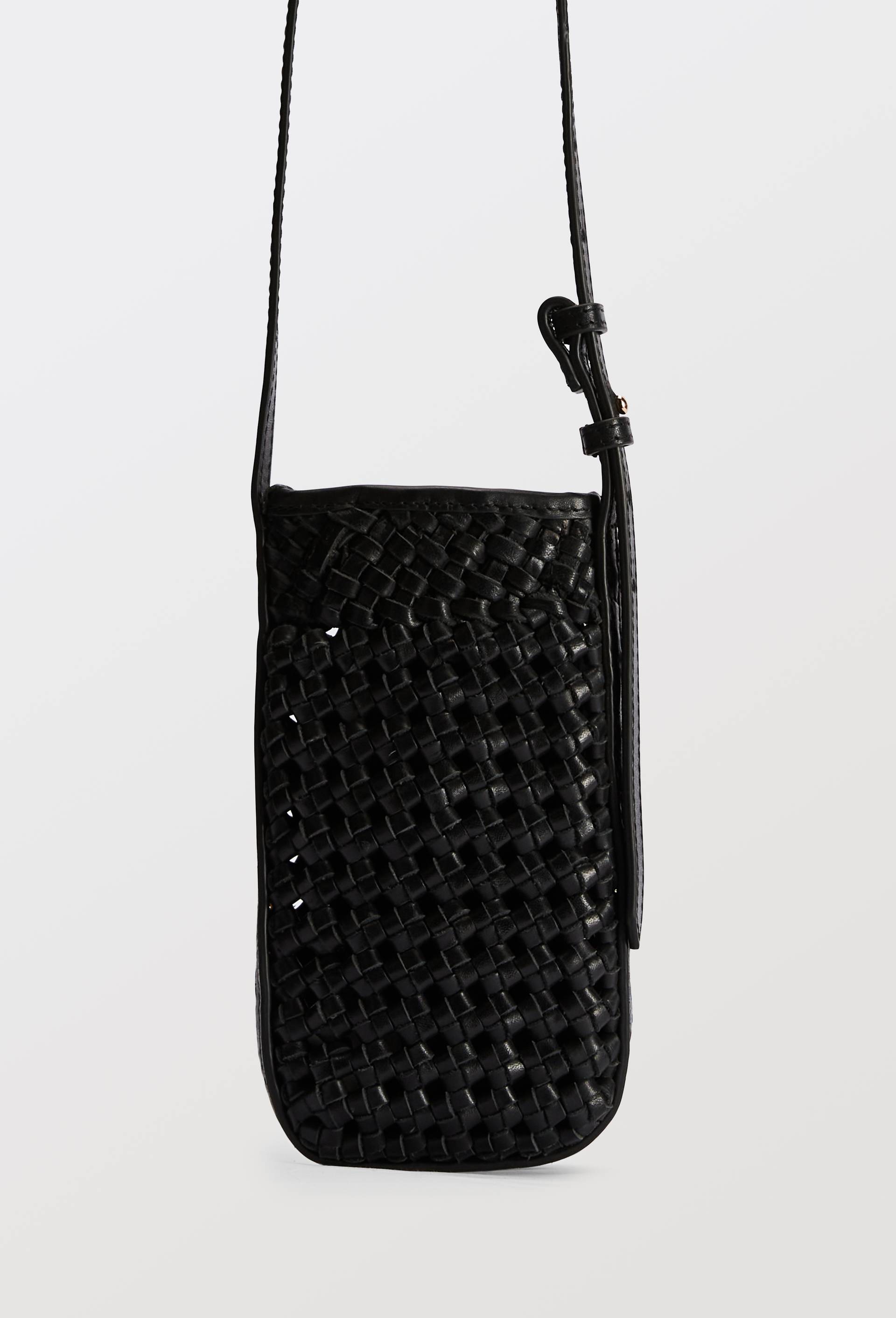 Porte t&eacute;l&eacute;phone en cuir, Noir, large image number 0