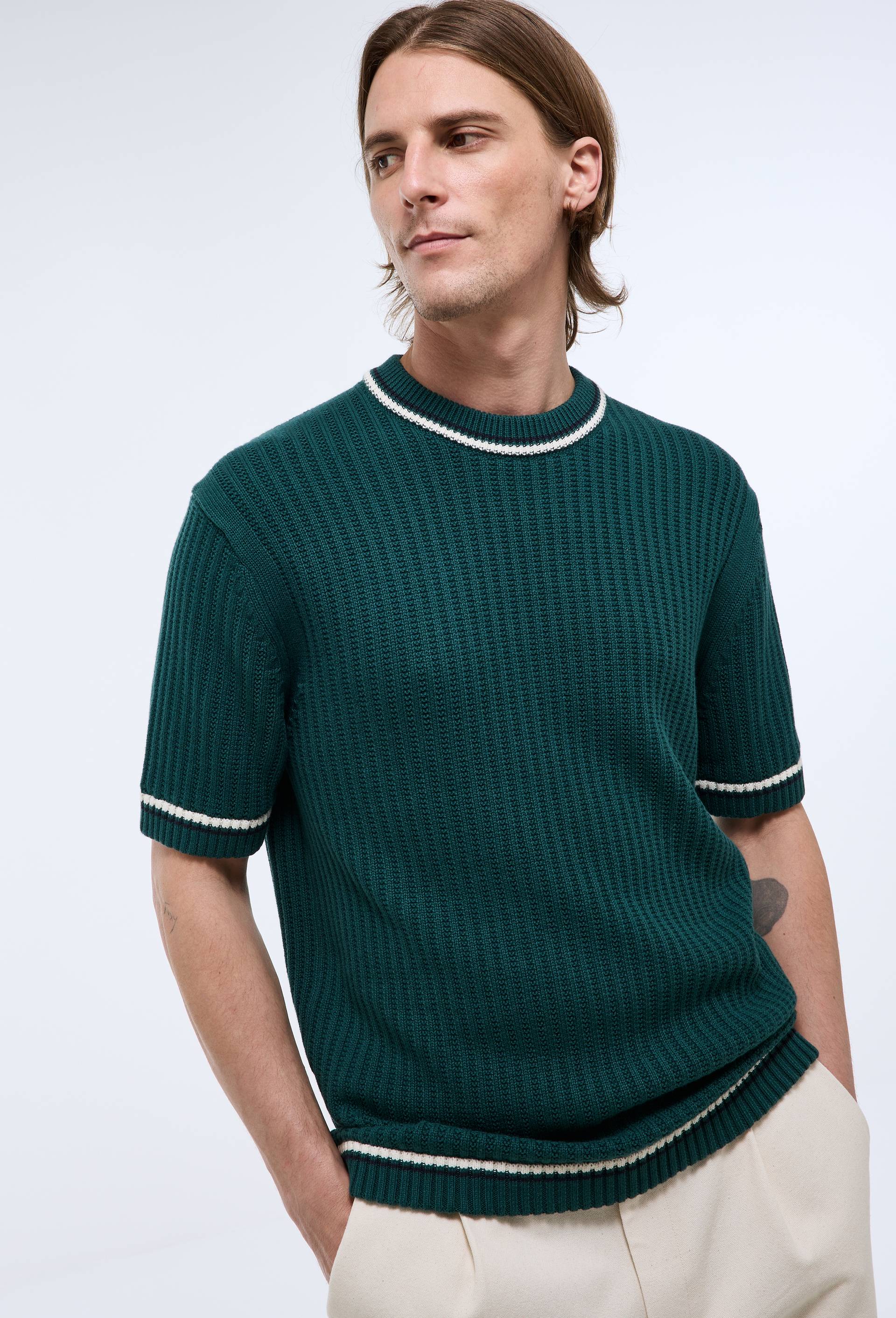 Pull manches courtes en coton BIO GOTS, Vert fonc&eacute;, large image number 0.0
