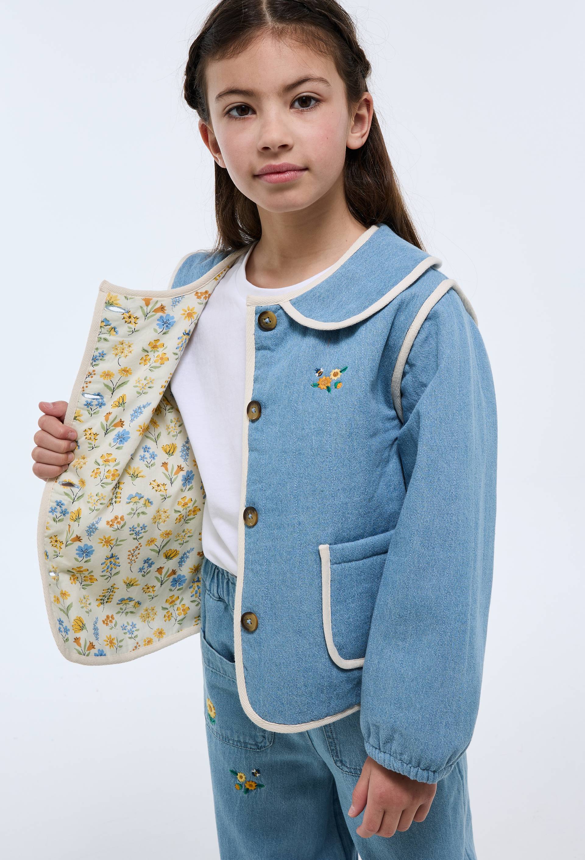 Veste matelass&eacute;e brod&eacute;e en coton, Bleu, large image number 2