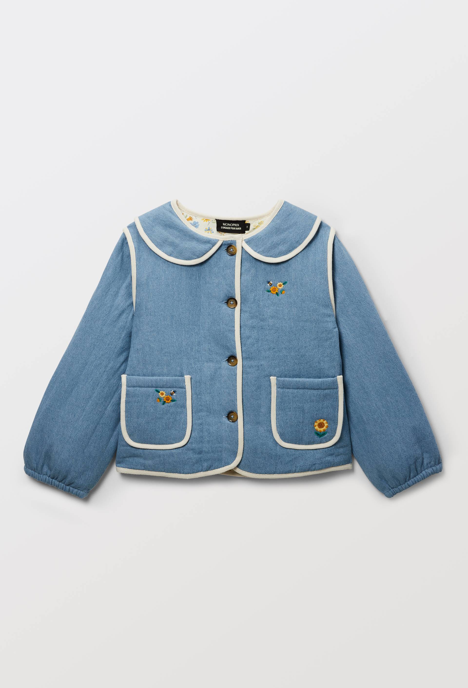 Veste matelass&eacute;e brod&eacute;e en coton, Bleu, large image number 3.0