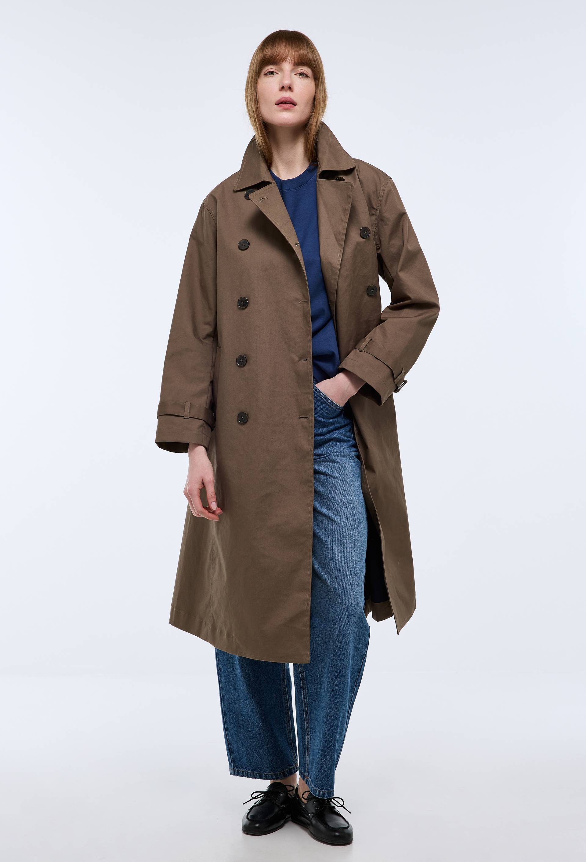 Trench long en coton, Vert fonc&eacute;, large image number 1.0