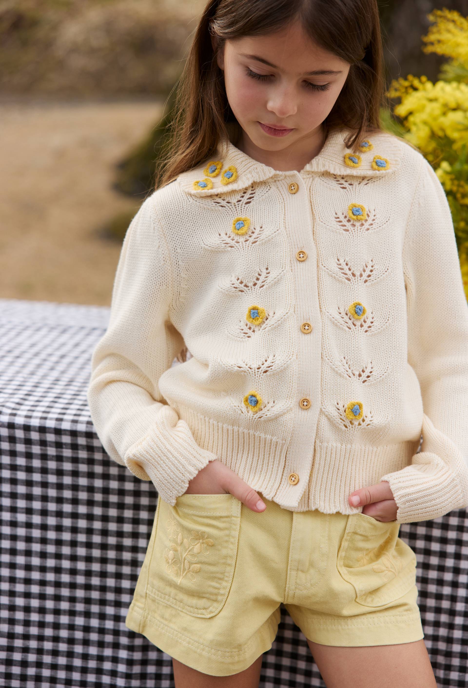 Cardigan d&eacute;tails fleurs crochet, Beige clair, large image number 0.0