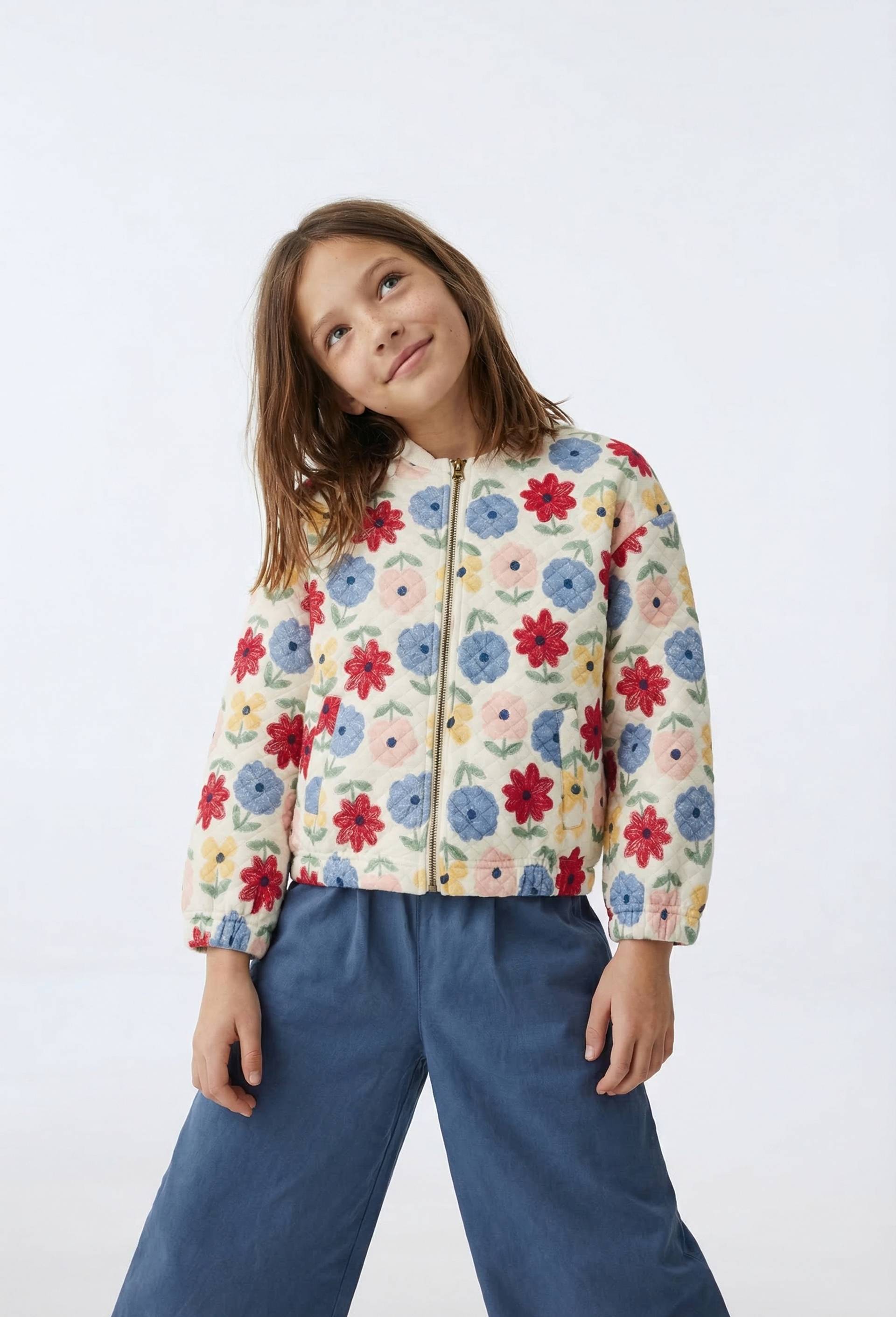 Cardigan en molleton quilt&eacute; imprim&eacute;, Beige clair, large image number 0