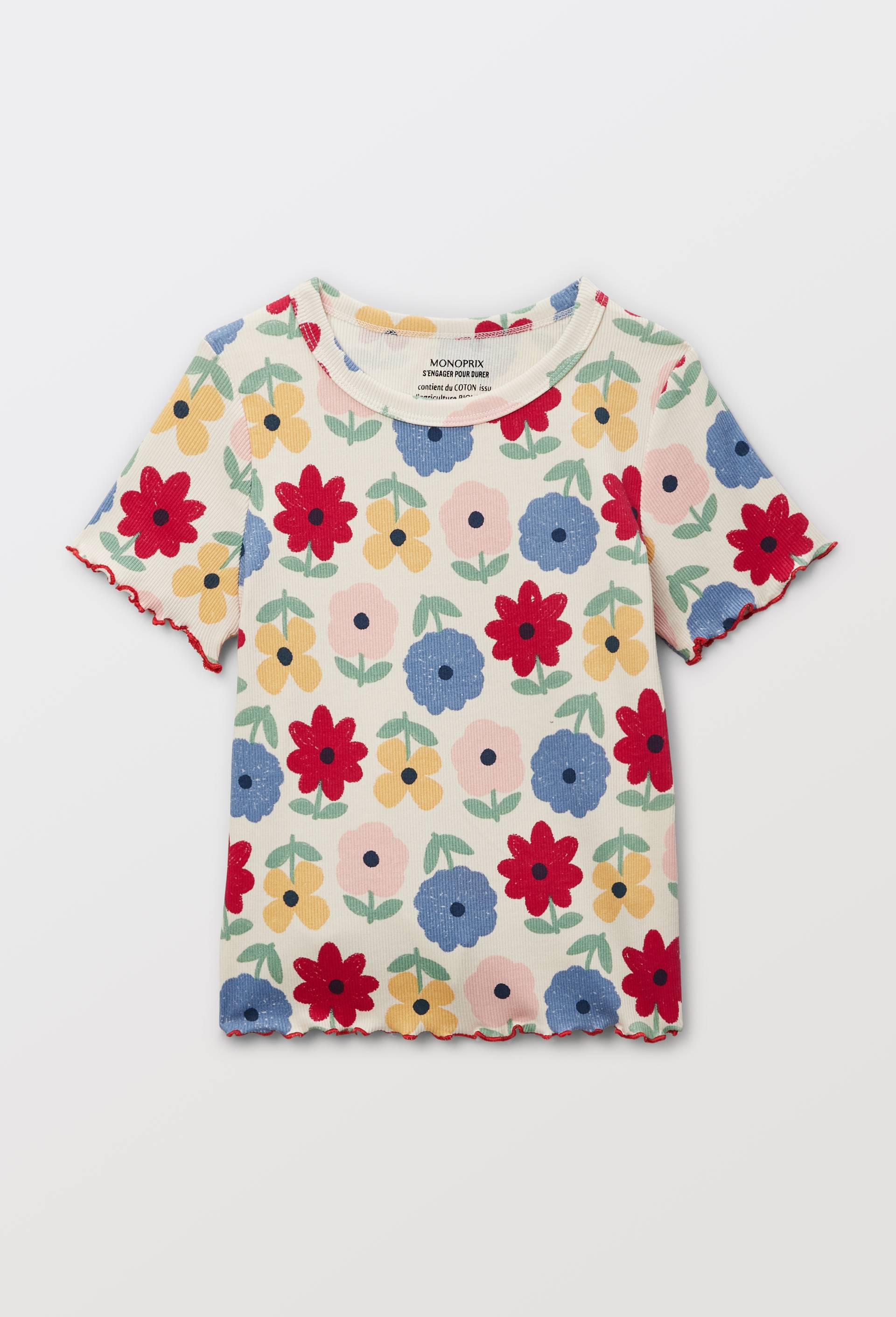 T-shirt manches courtes imprim&eacute; en coton BIO, Beige clair, large image number 1