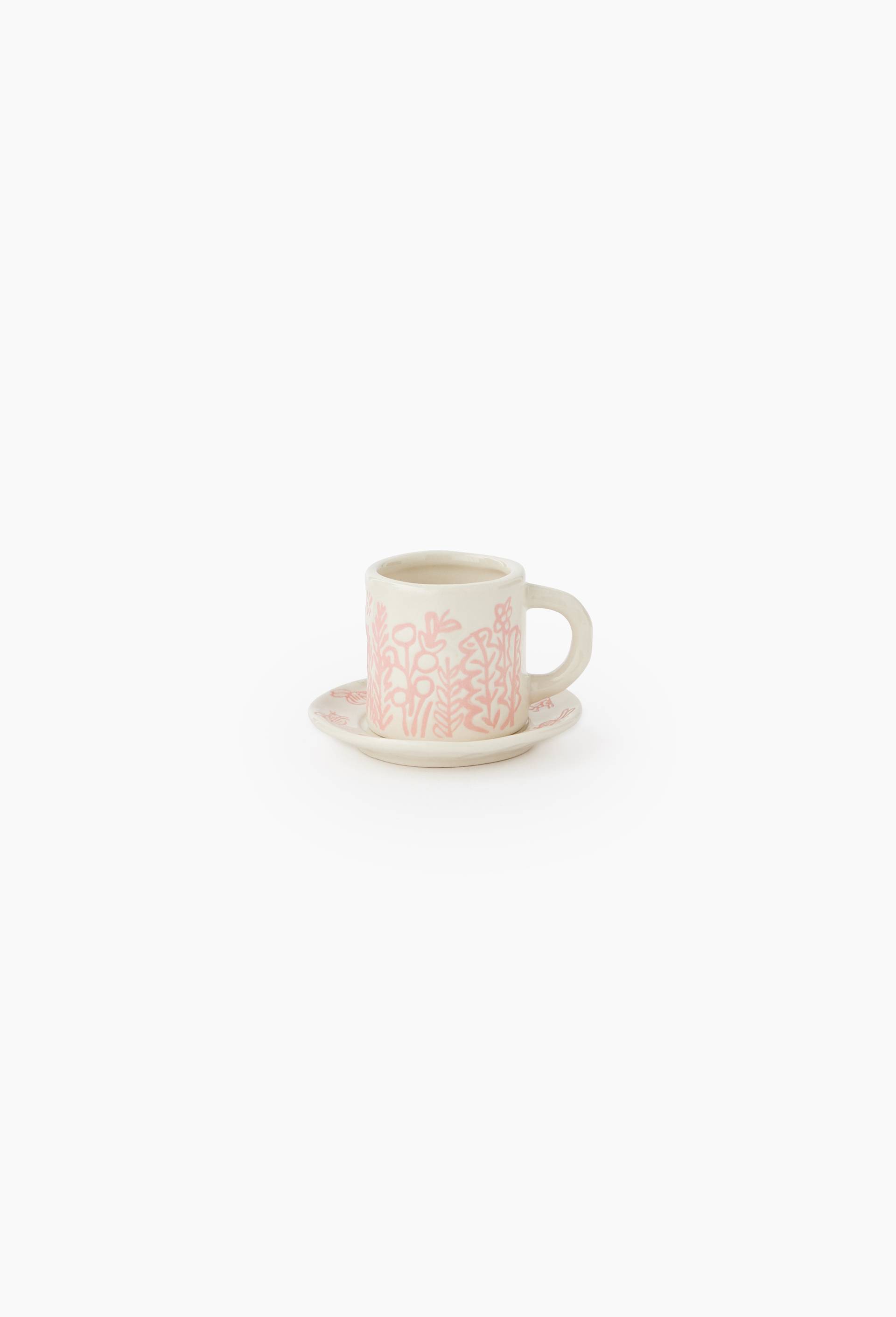 Tasse &agrave; caf&eacute; avec soucoupe, 5cm, en c&eacute;ramique - BD GRAFT x MONOPRIX, Rose, large image number 0