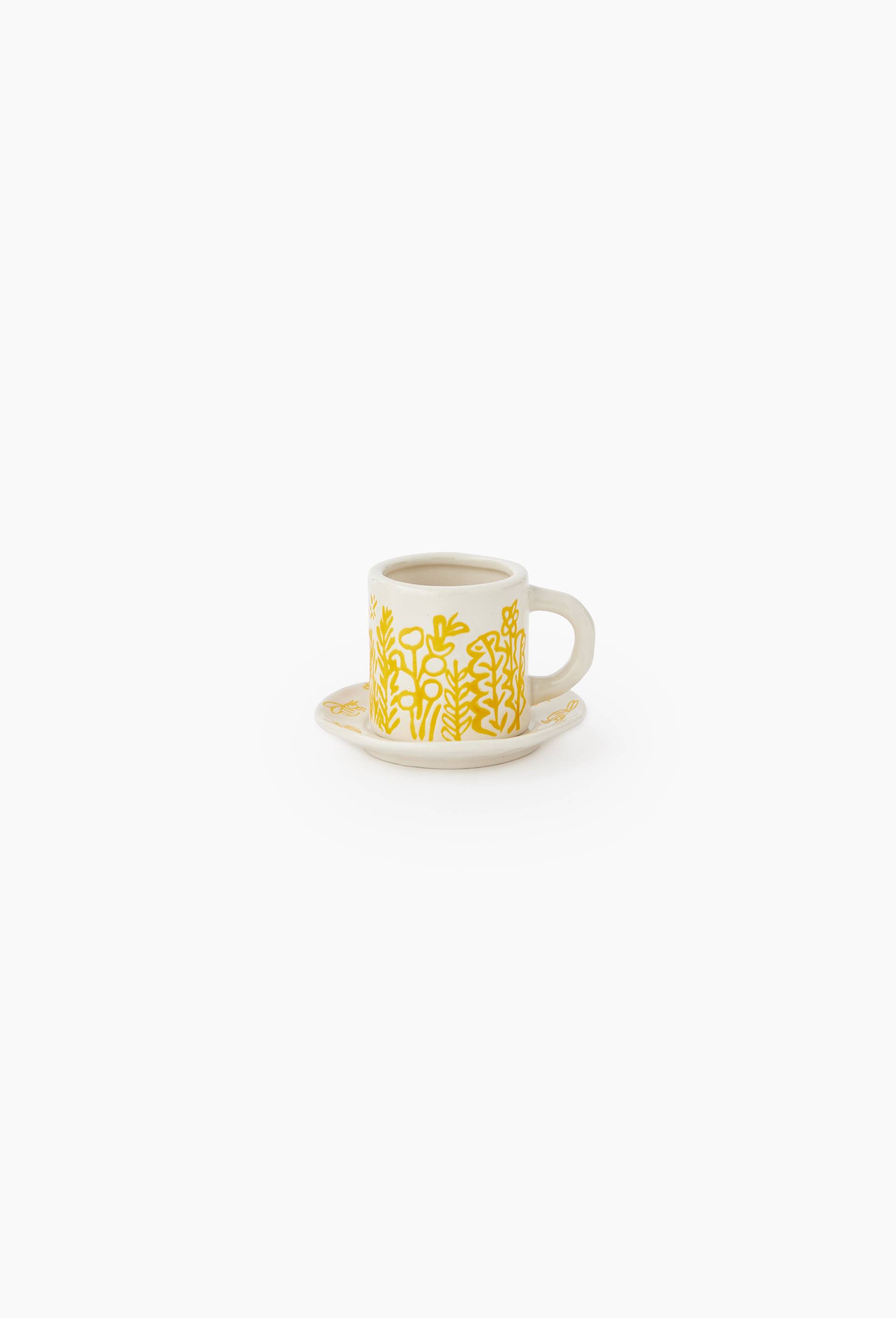 Tasse &agrave; caf&eacute; avec soucoupe, 5cm, en c&eacute;ramique - BD GRAFT x MONOPRIX, Jaune, large image number 0