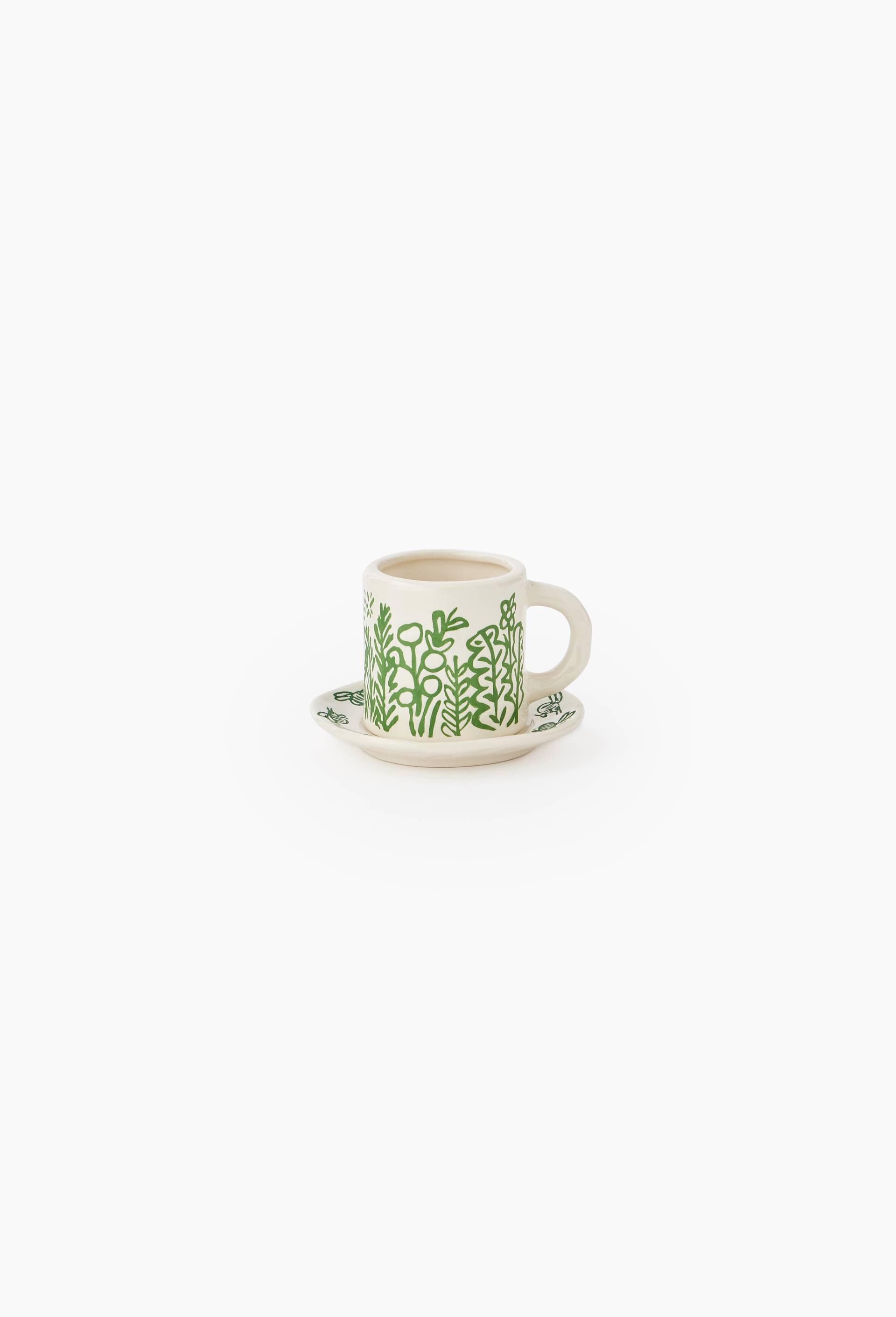 Tasse &agrave; caf&eacute; avec soucoupe, 5cm, en c&eacute;ramique - BD GRAFT x MONOPRIX, Vert fonc&eacute;, large image number 0.0