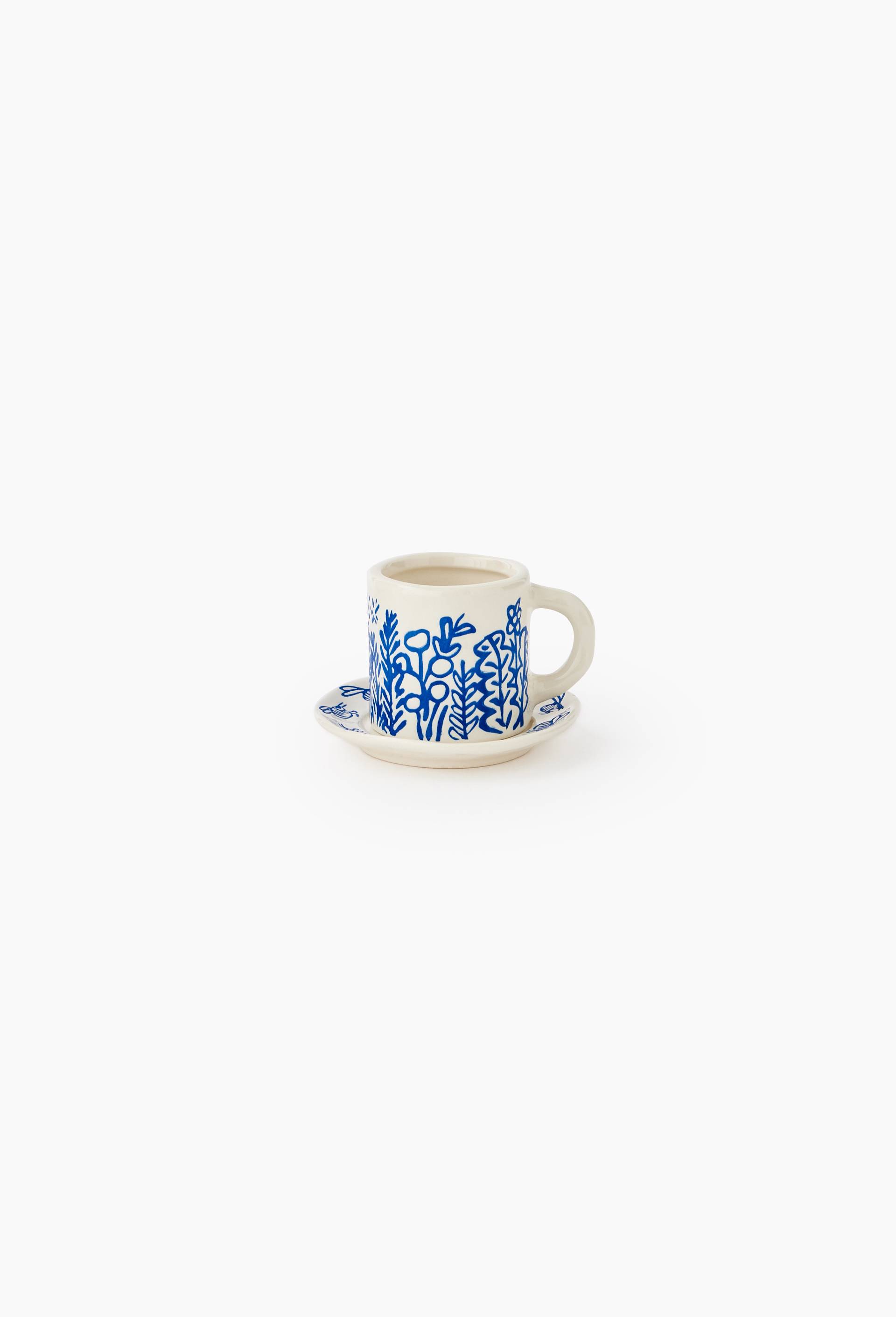 Tasse &agrave; caf&eacute; avec soucoupe, 5cm, en c&eacute;ramique - BD GRAFT x MONOPRIX, Bleu fonc&eacute;, large image number 0