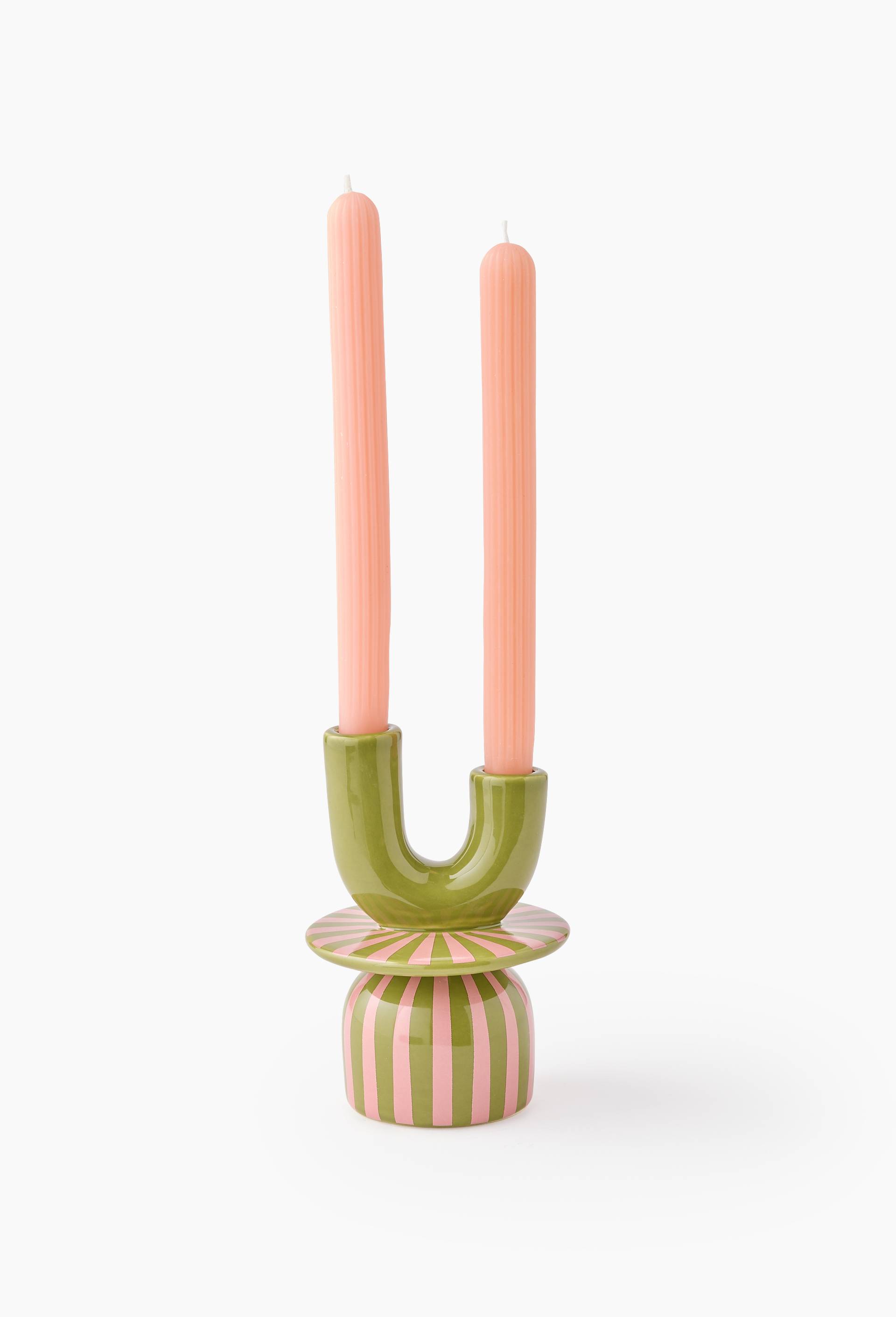 Bougeoir ray&eacute;, 12 x 5 cm, en c&eacute;ramique - MARGAUX KELLER X MONOPRIX, Multicolore, large image number 0