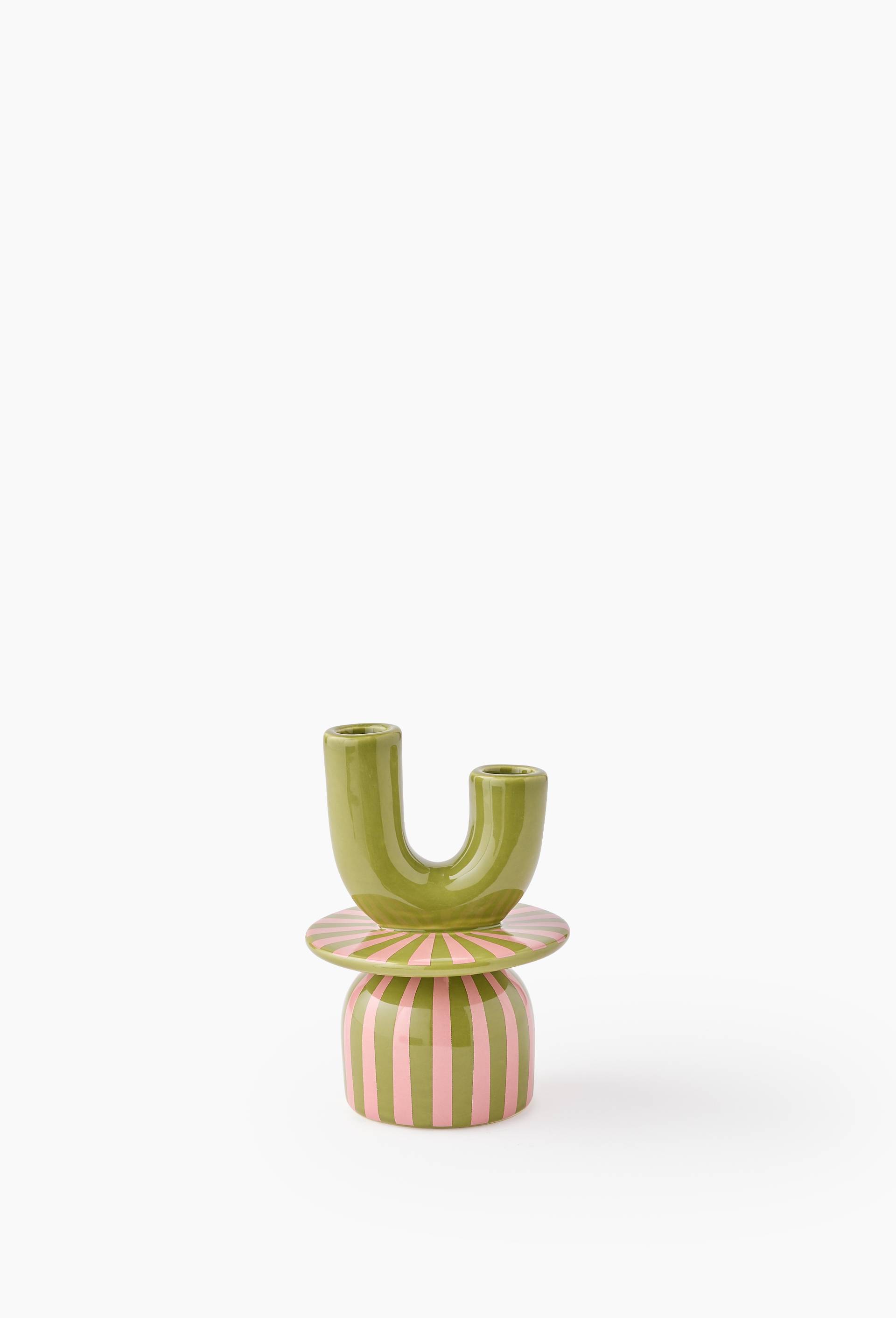 Bougeoir ray&eacute;, 12 x 5 cm, en c&eacute;ramique - MARGAUX KELLER X MONOPRIX, Multicolore, large image number 1