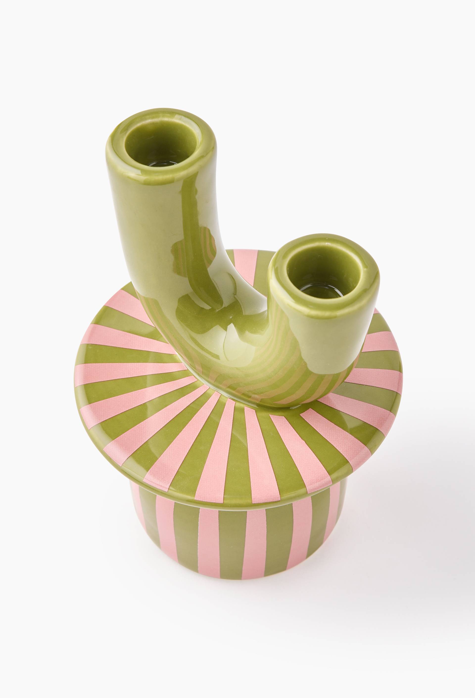 Bougeoir ray&eacute;, 12 x 5 cm, en c&eacute;ramique - MARGAUX KELLER X MONOPRIX, Multicolore, large image number 2.0