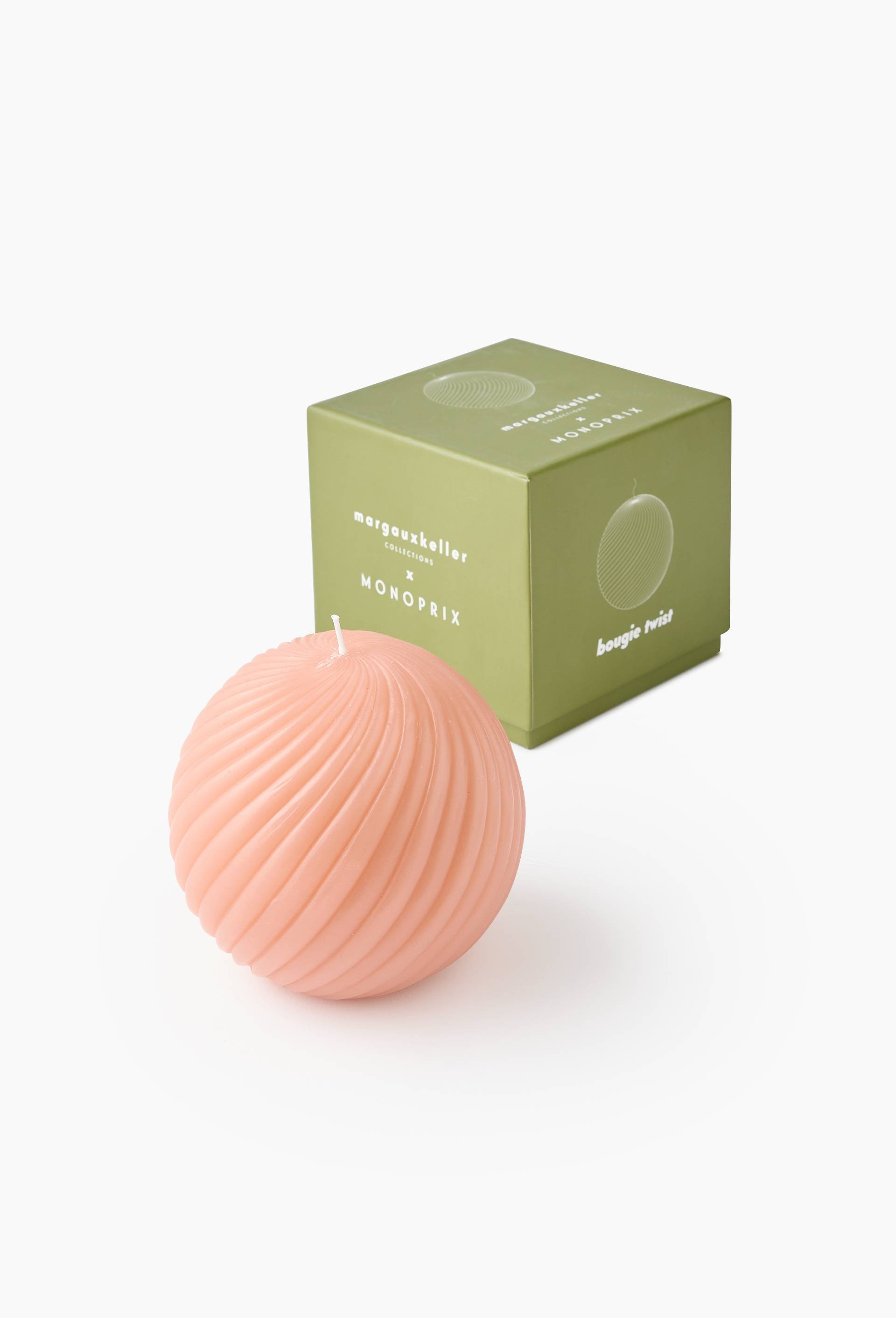Bougie ronde torsad&eacute;e, 13 x 10 cm - MARGAUX KELLER X MONOPRIX, Rose clair, large image number 1.0