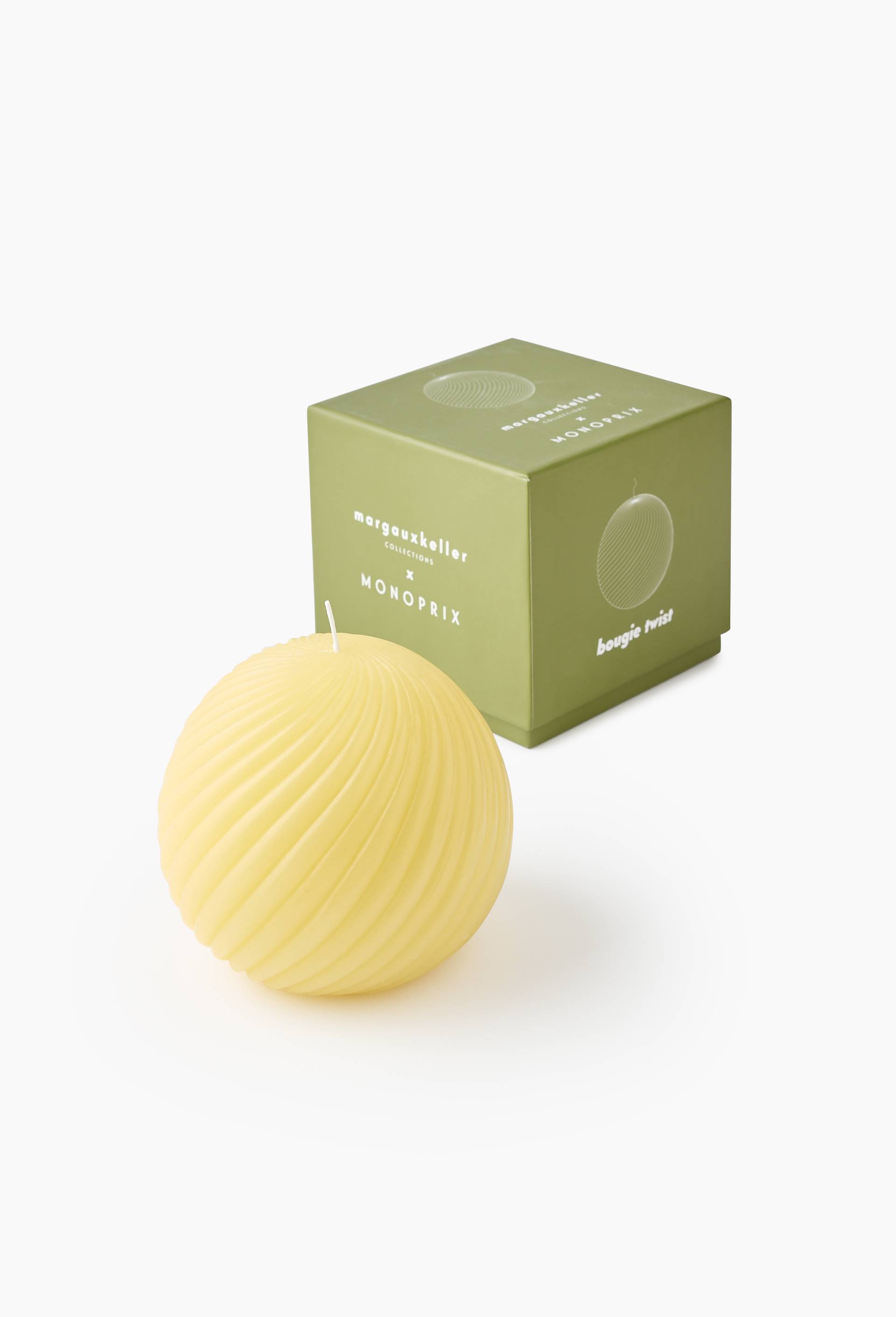 Bougie ronde torsad&eacute;e, 13 x 10 cm - MARGAUX KELLER X MONOPRIX, Jaune clair, large image number 1