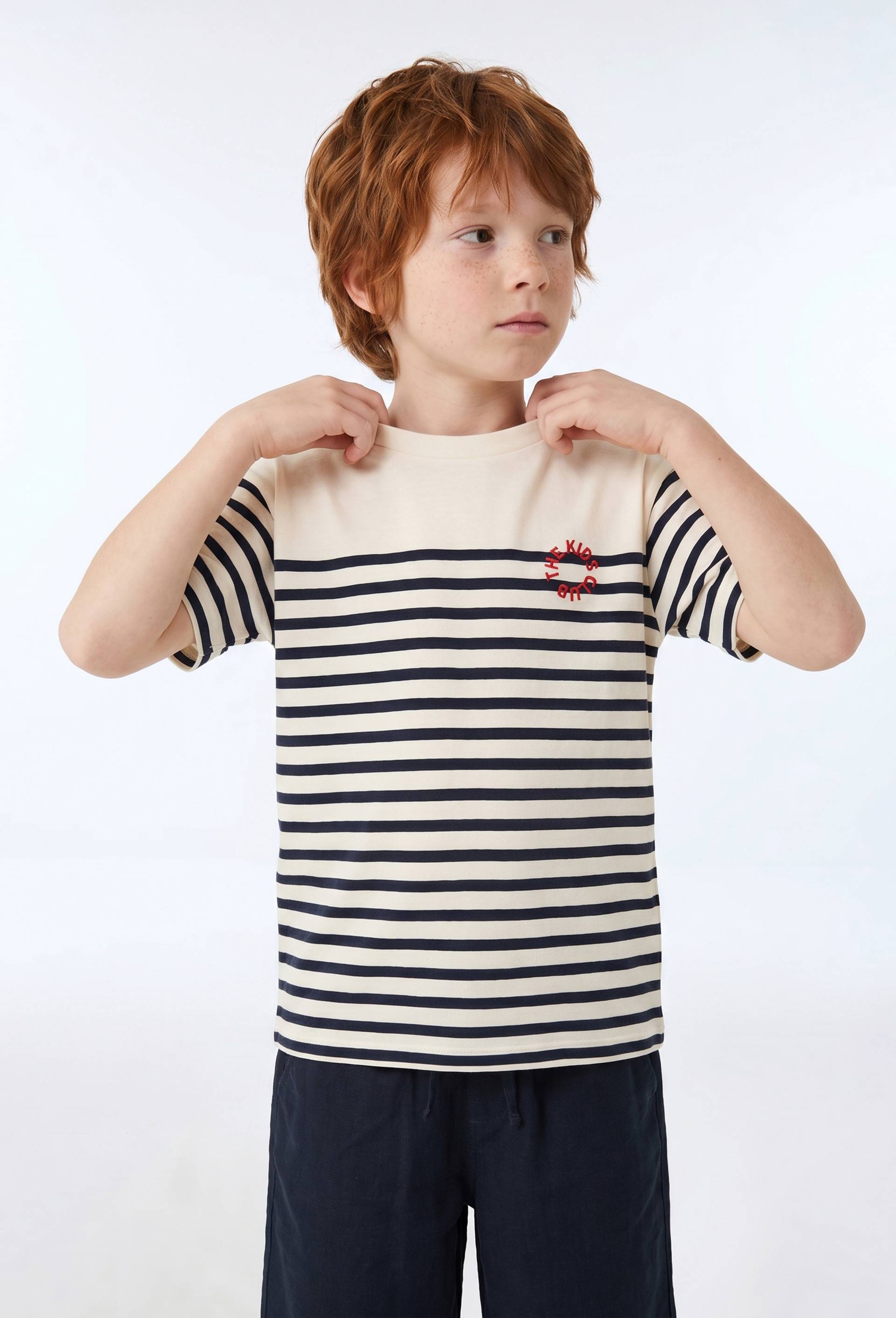 T-shirt manches courtes ray&eacute; et imprim&eacute; en coton BIO GOTS, Beige clair, large image number 0.0
