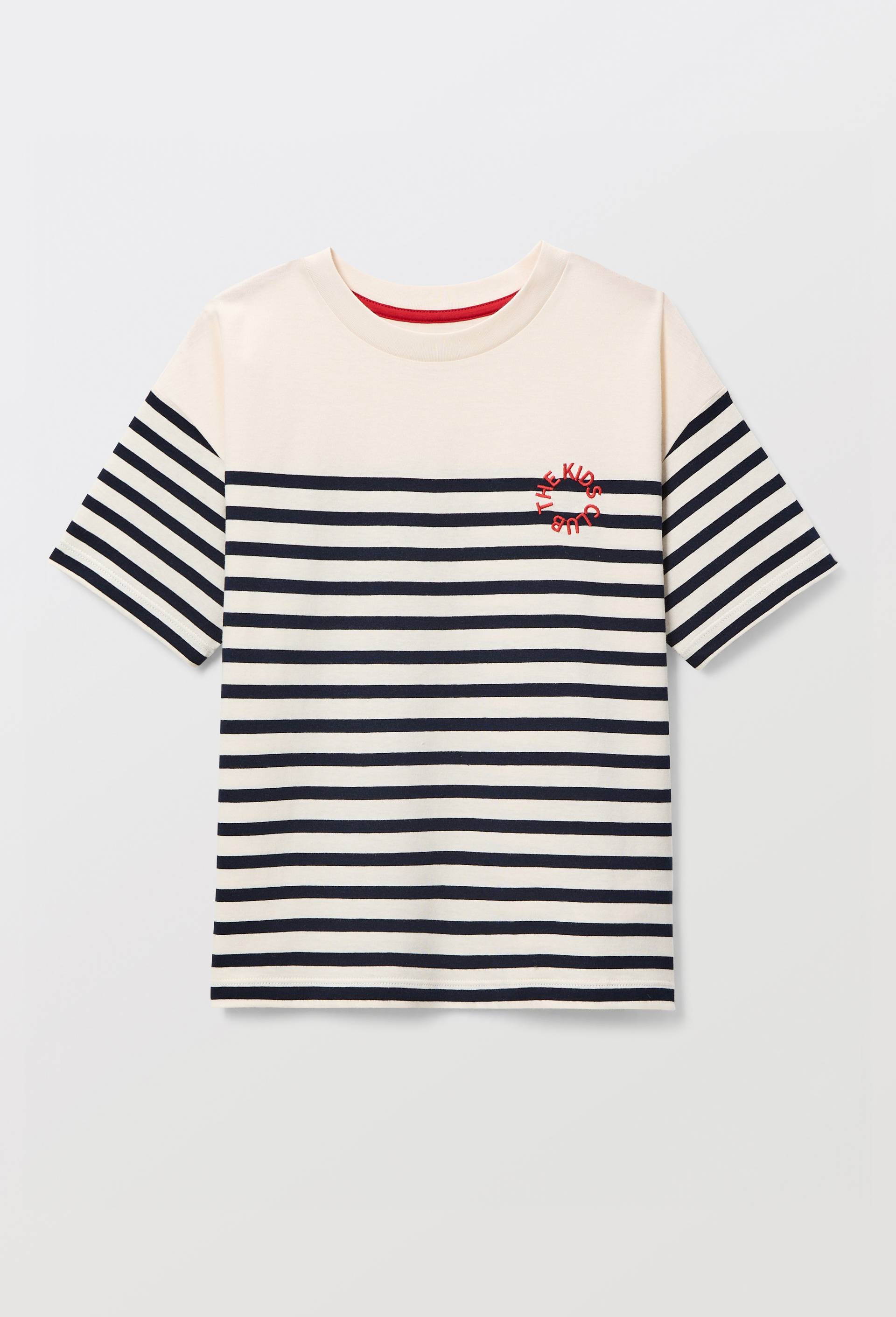 T-shirt manches courtes ray&eacute; et imprim&eacute; en coton BIO GOTS, Beige clair, large image number 1