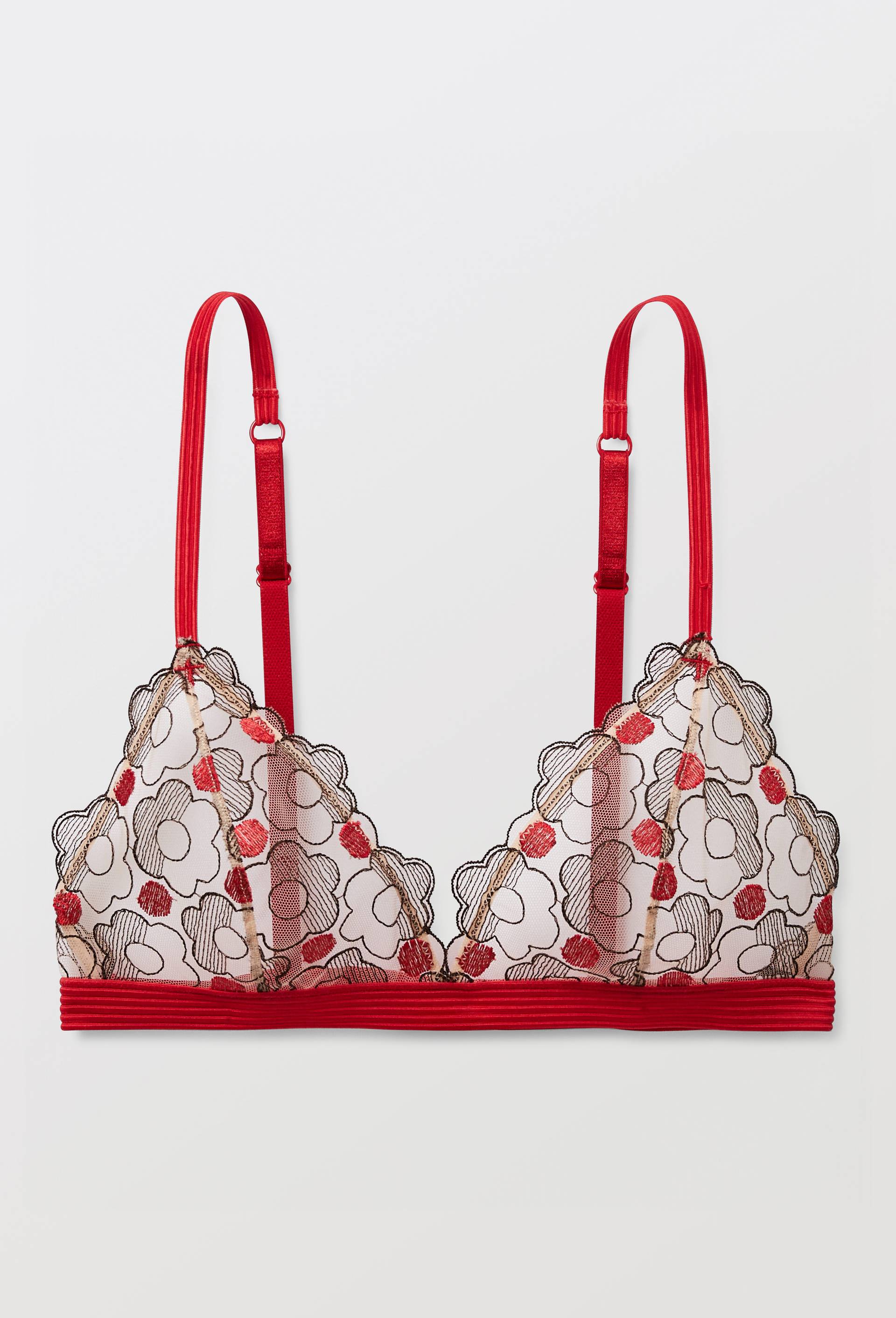 Soutien-gorge triangle TAMMY en tulle brod&eacute;, Rouge, large image number 2.0