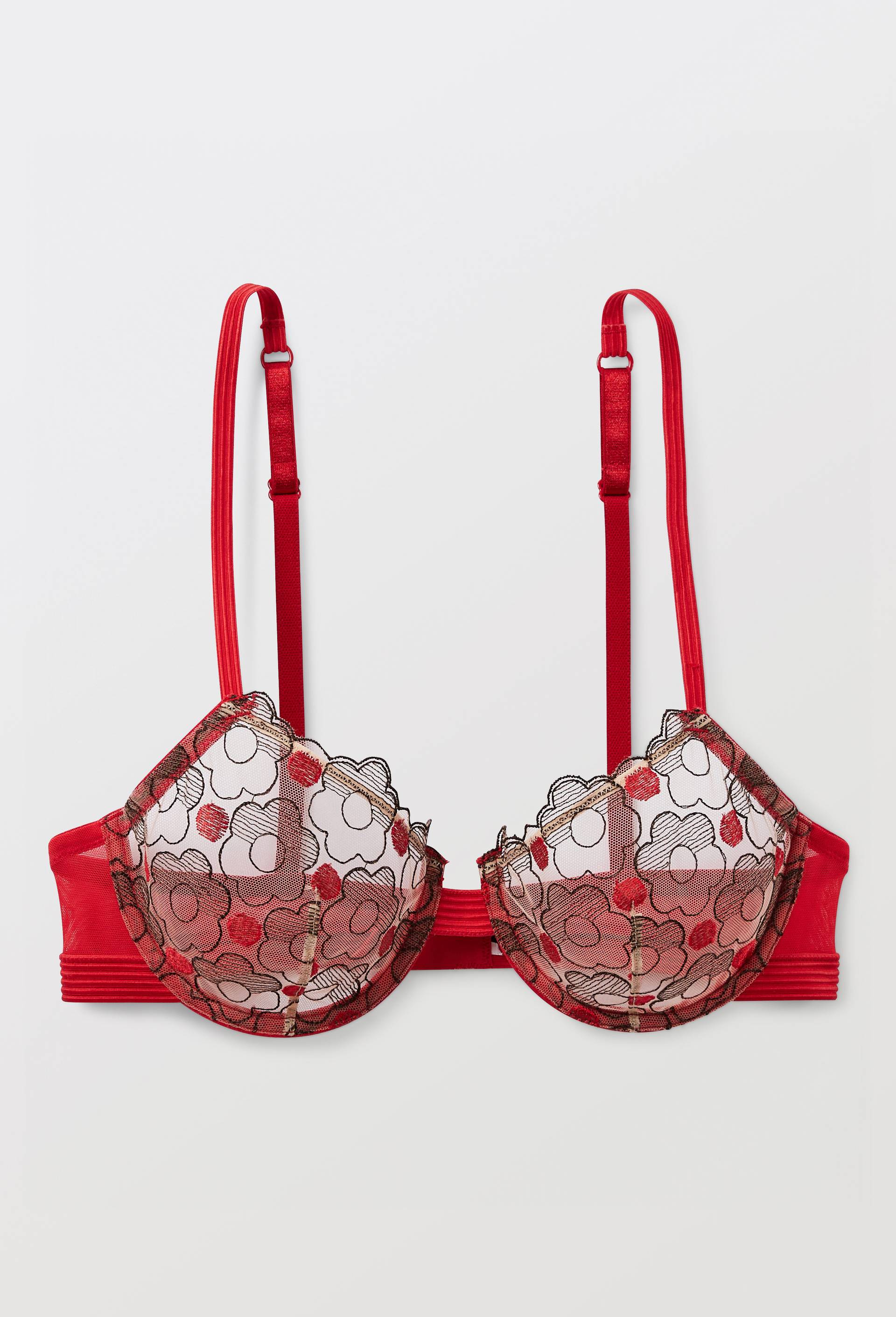 Soutien-gorge corbeille balconnet TAMMY en tulle brod&eacute;, Rouge, large image number 4