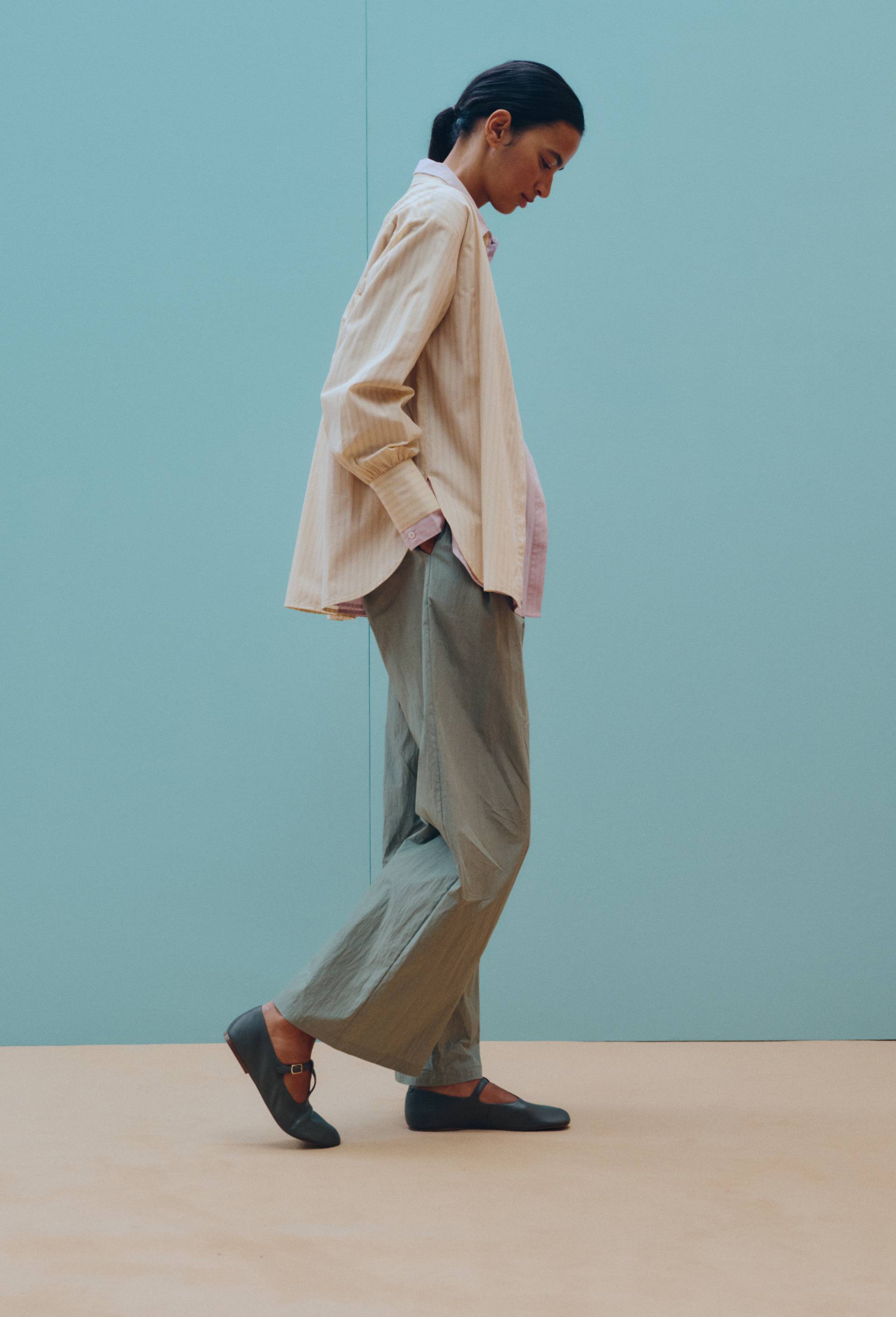 Pantalon large uni contenant du coton, Vert, large image number 0.0