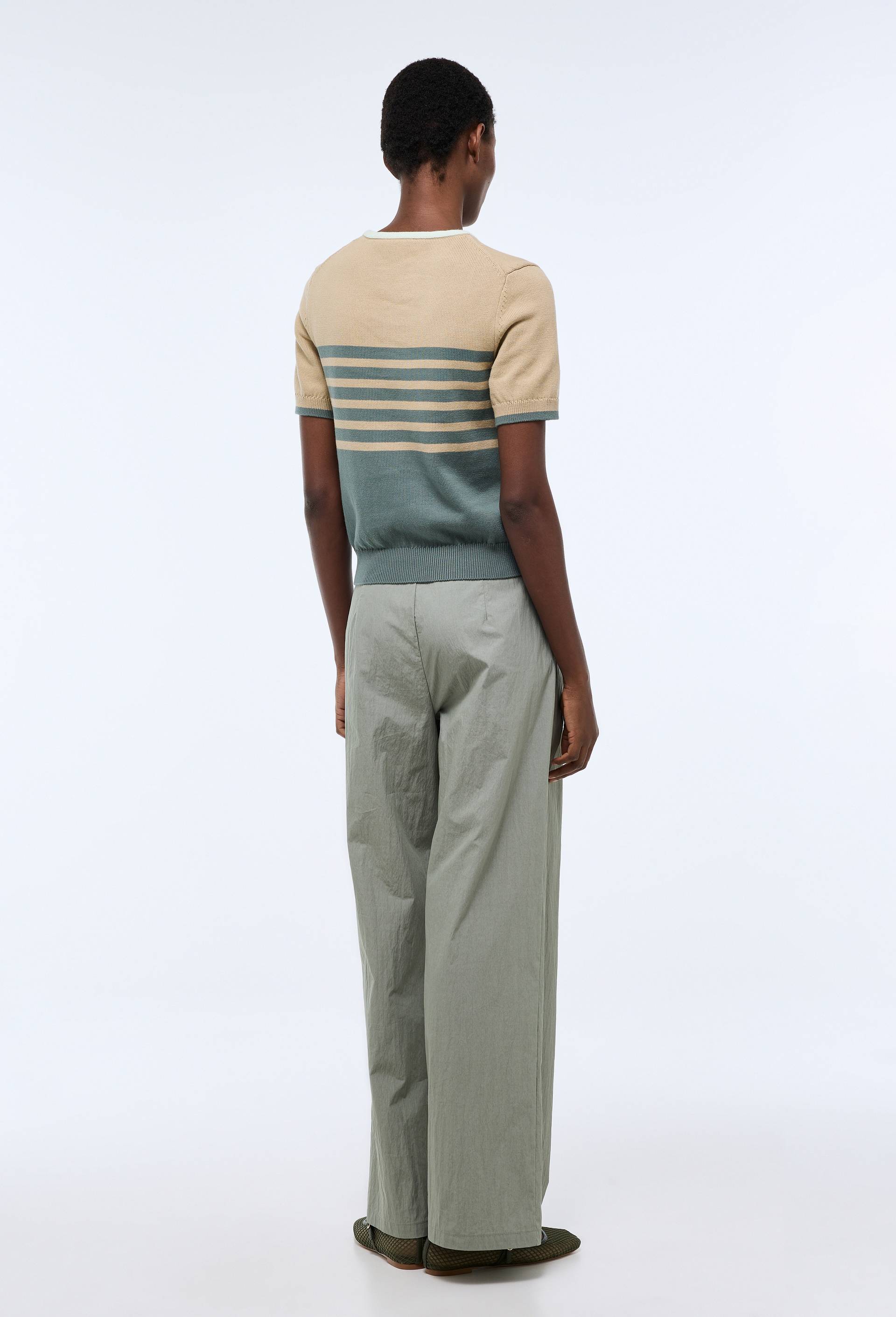 Pantalon large uni contenant du coton, Vert, large image number 2.0