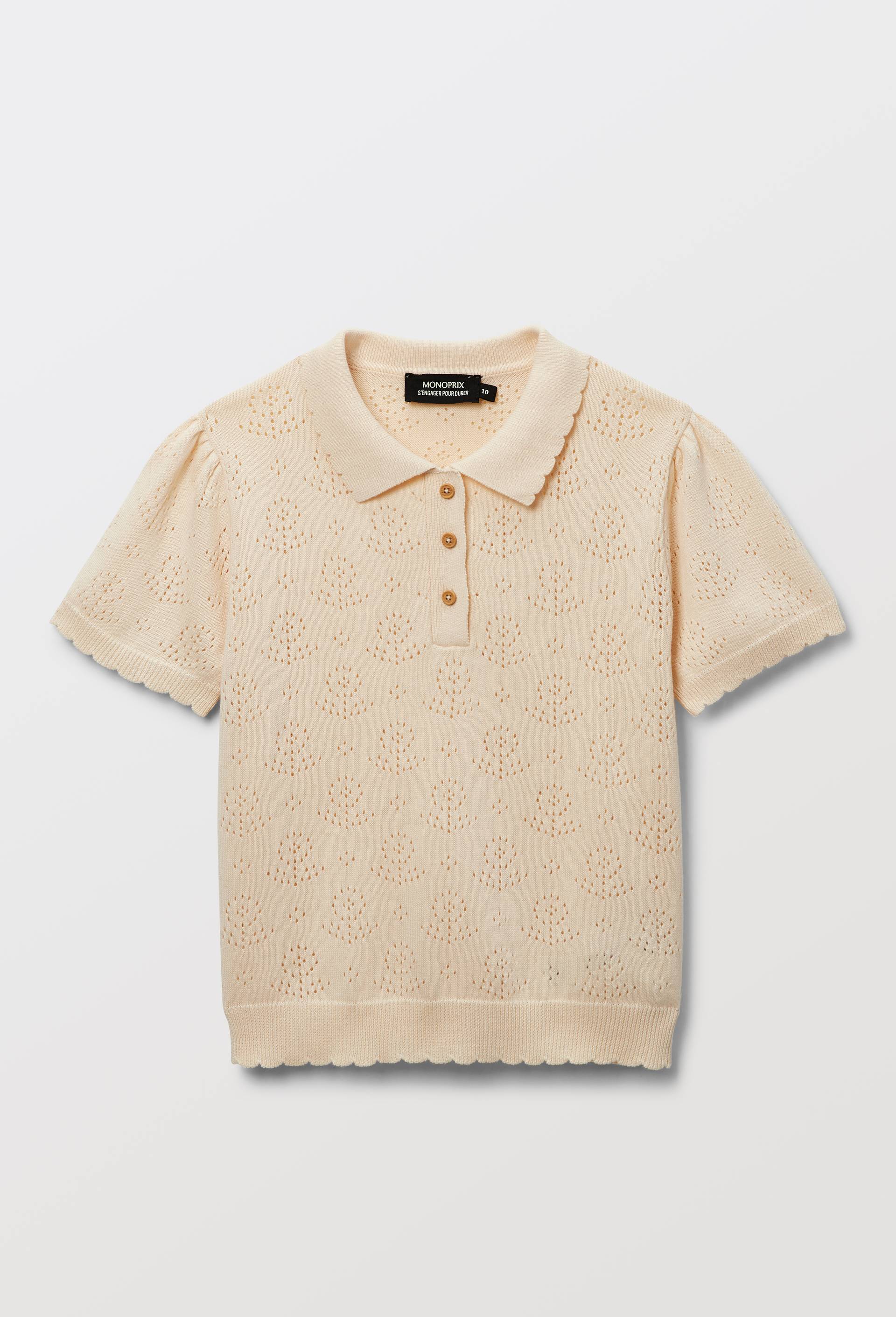 Polo maille en pointelle de coton, Beige clair, large image number 1