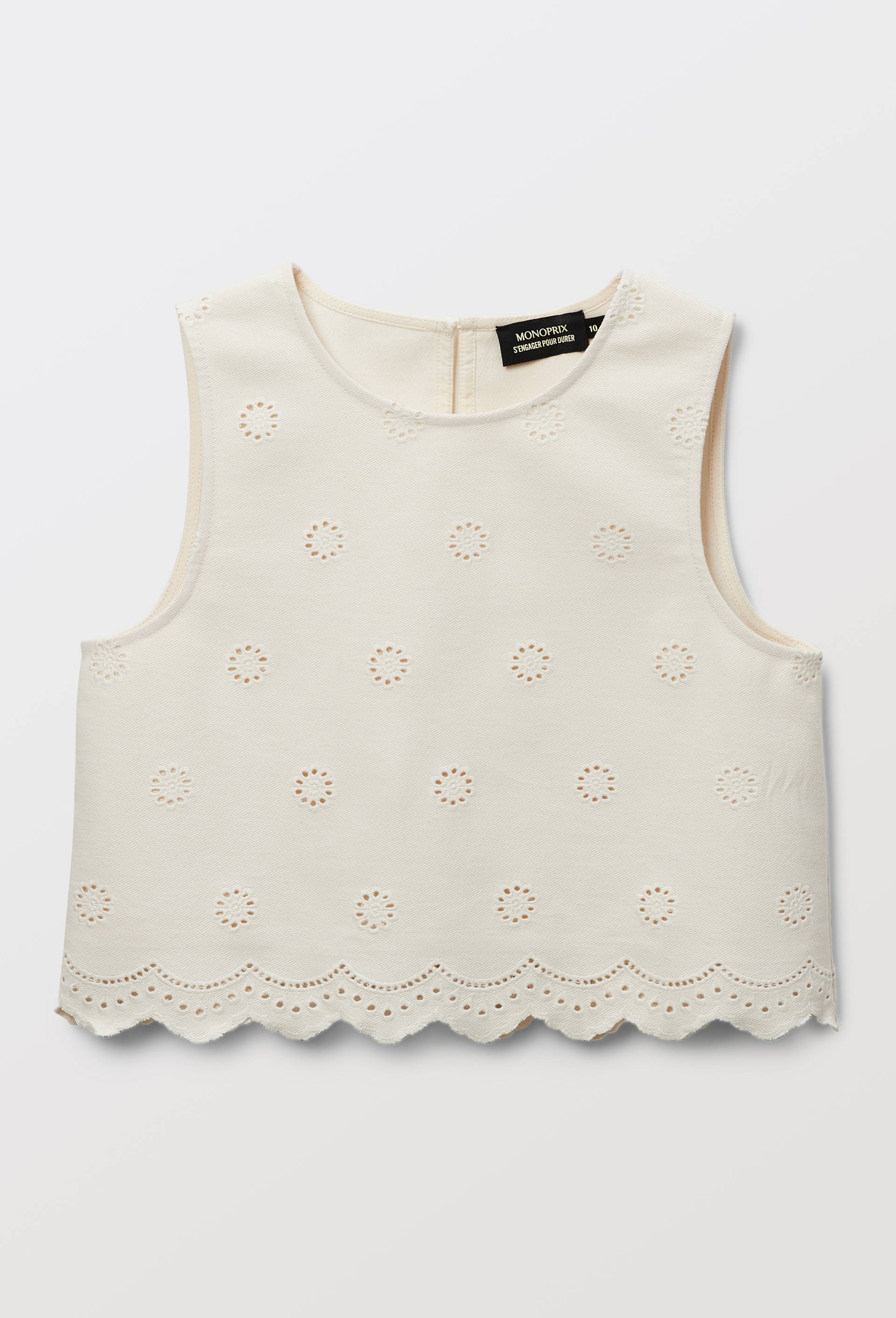 Top brod&eacute; en coton, Beige clair, large image number 1