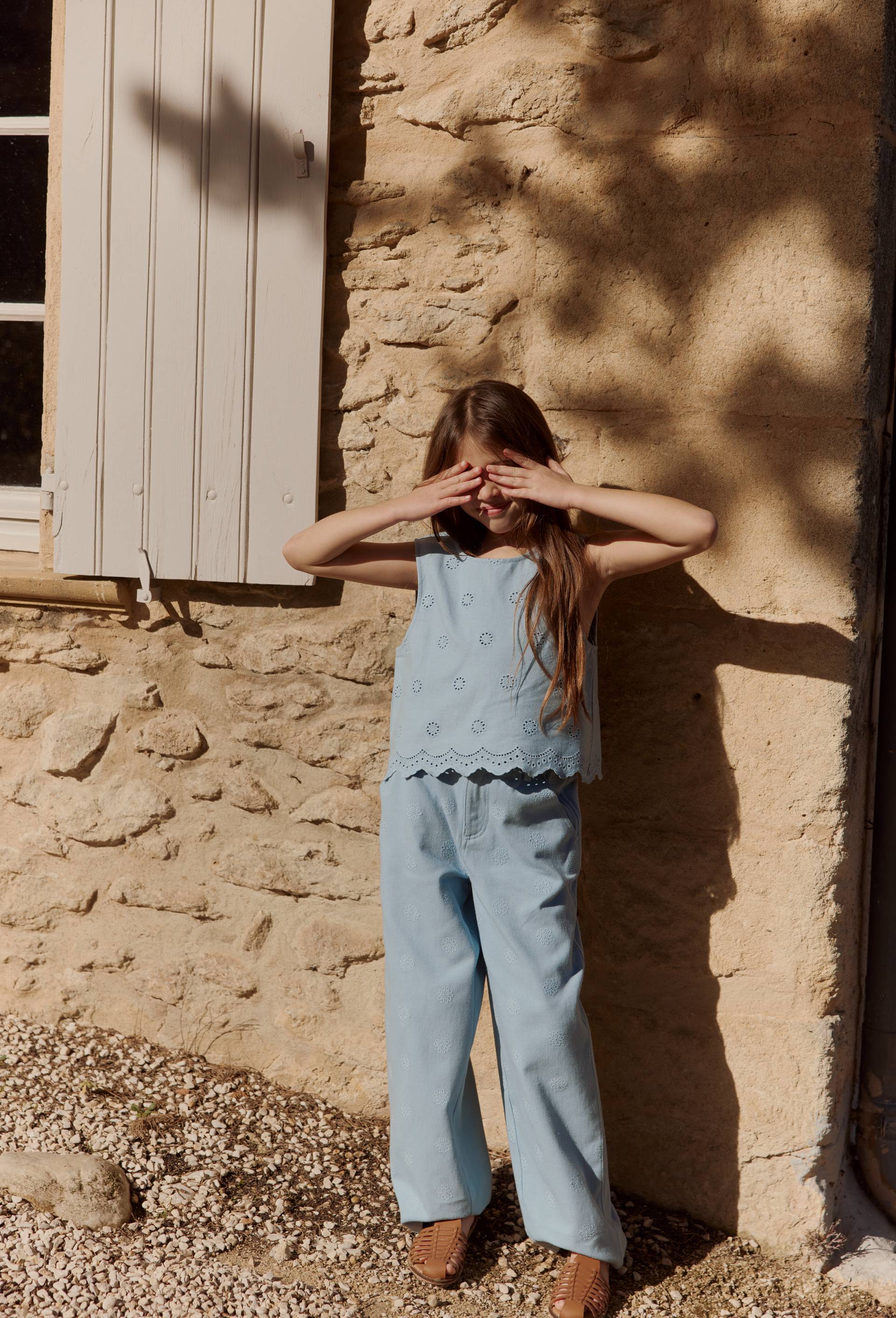 Top brod&eacute; en coton, Bleu, large image number 0.0