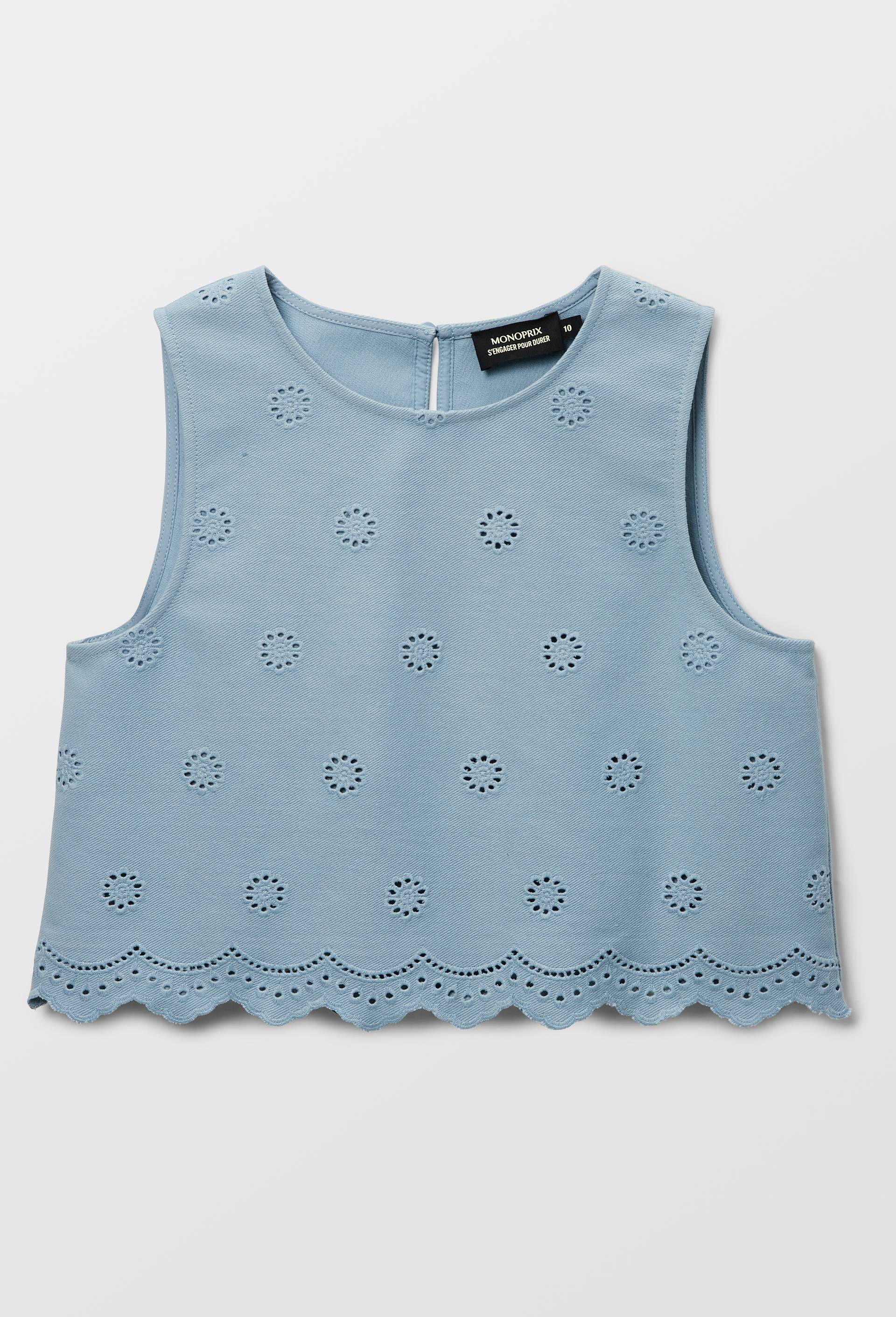 Top brod&eacute; en coton, Bleu, large image number 2.0