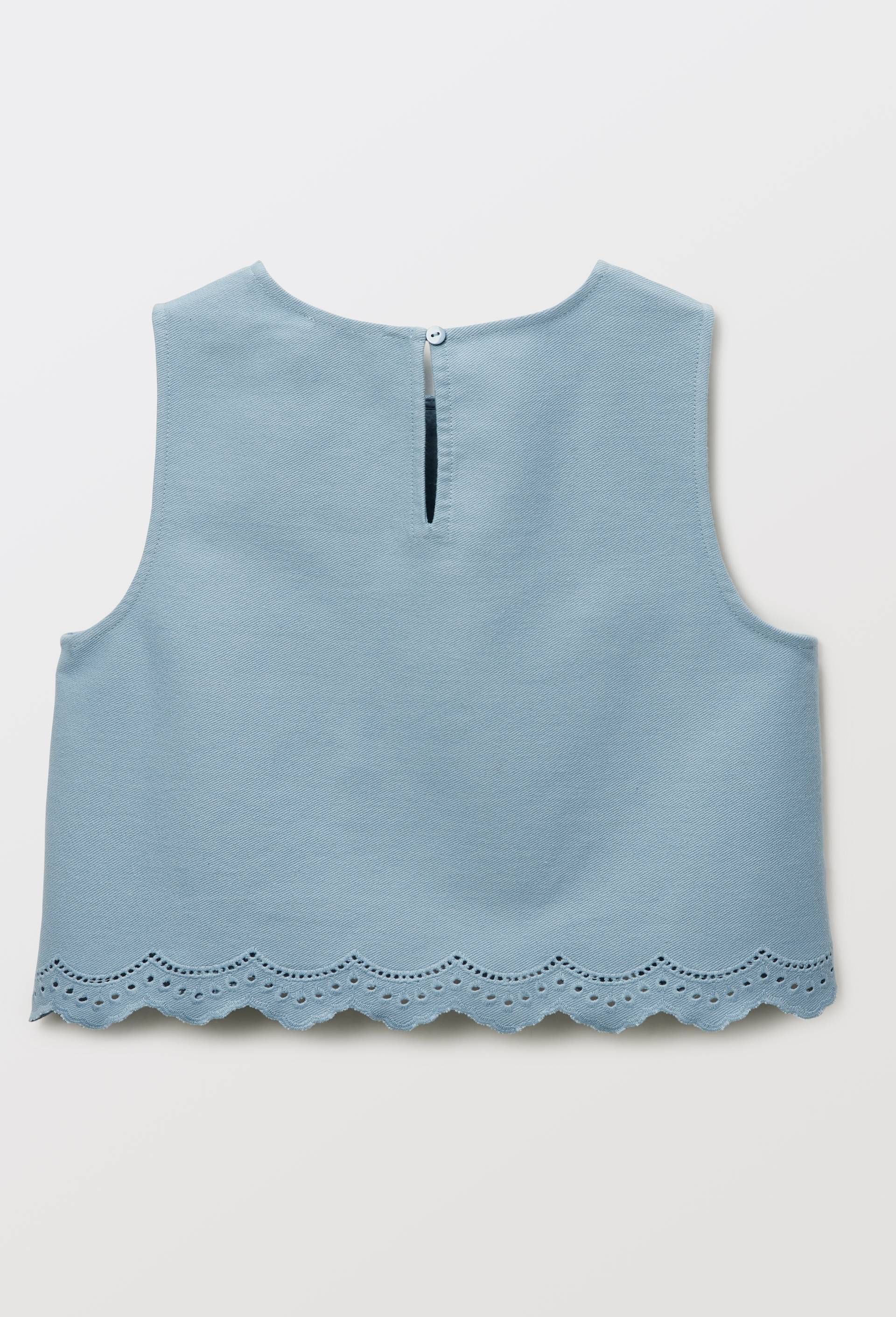 Top brod&eacute; en coton, Bleu, large image number 3