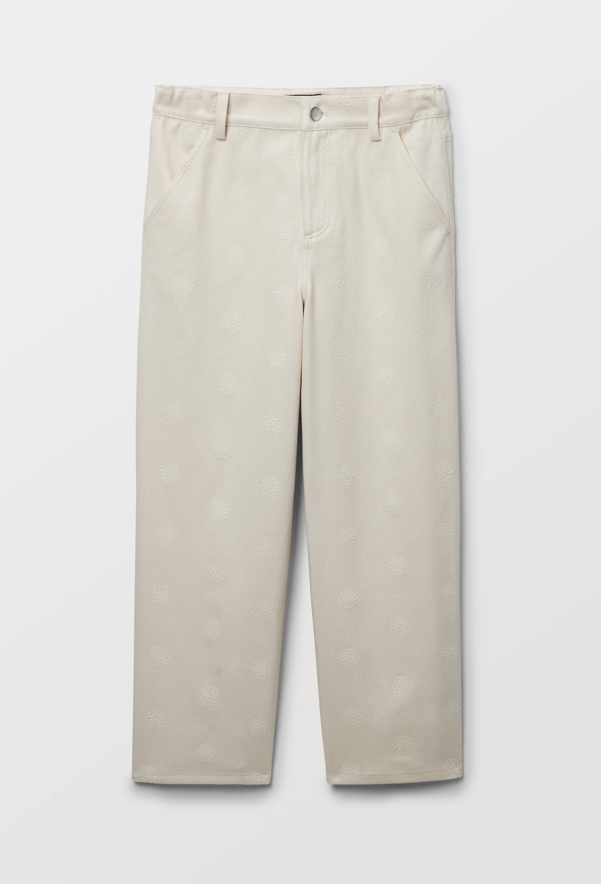 Pantalon brod&eacute; en coton, Beige clair, large image number 1.0