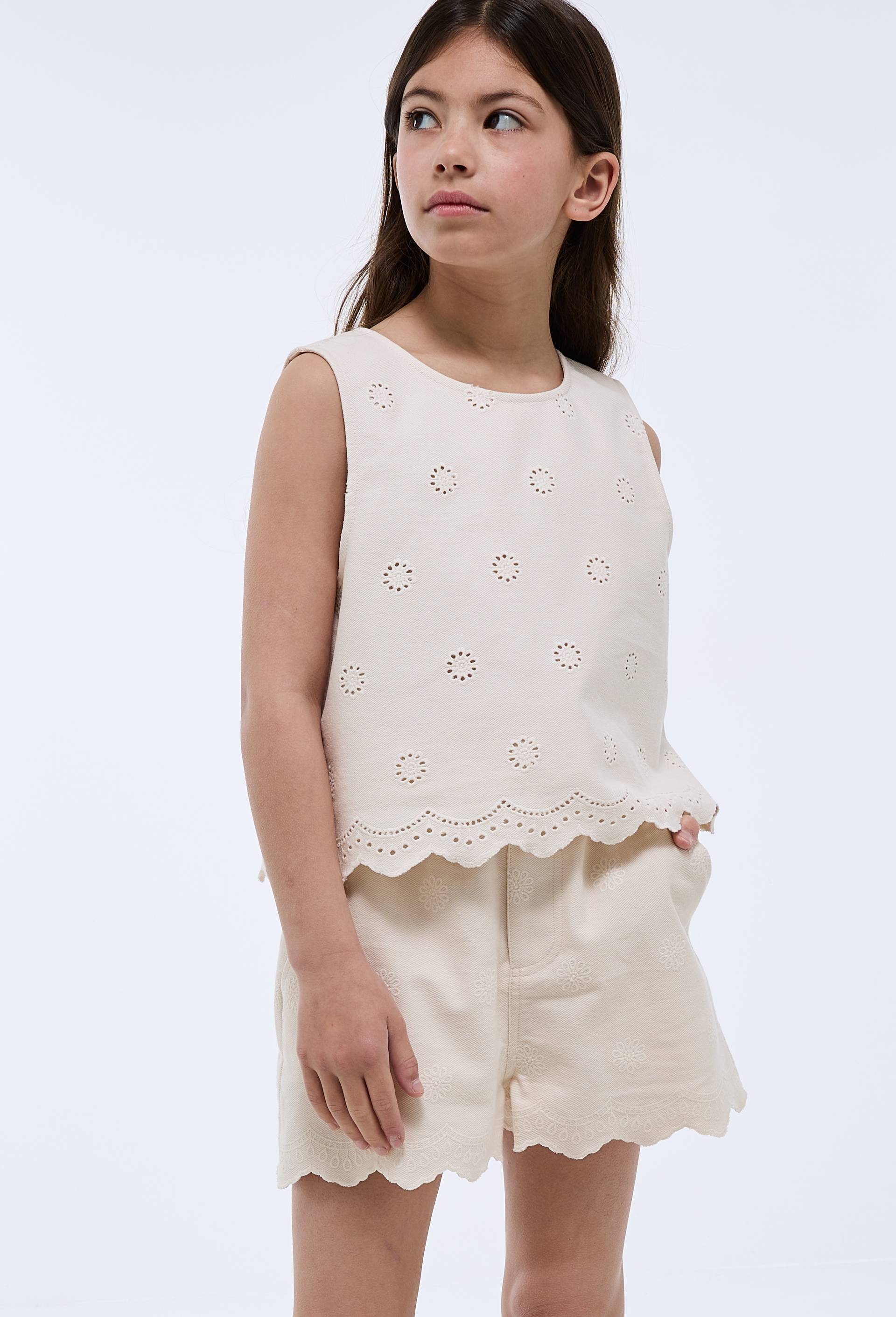 Short brod&eacute; en coton, Beige clair, large image number 0