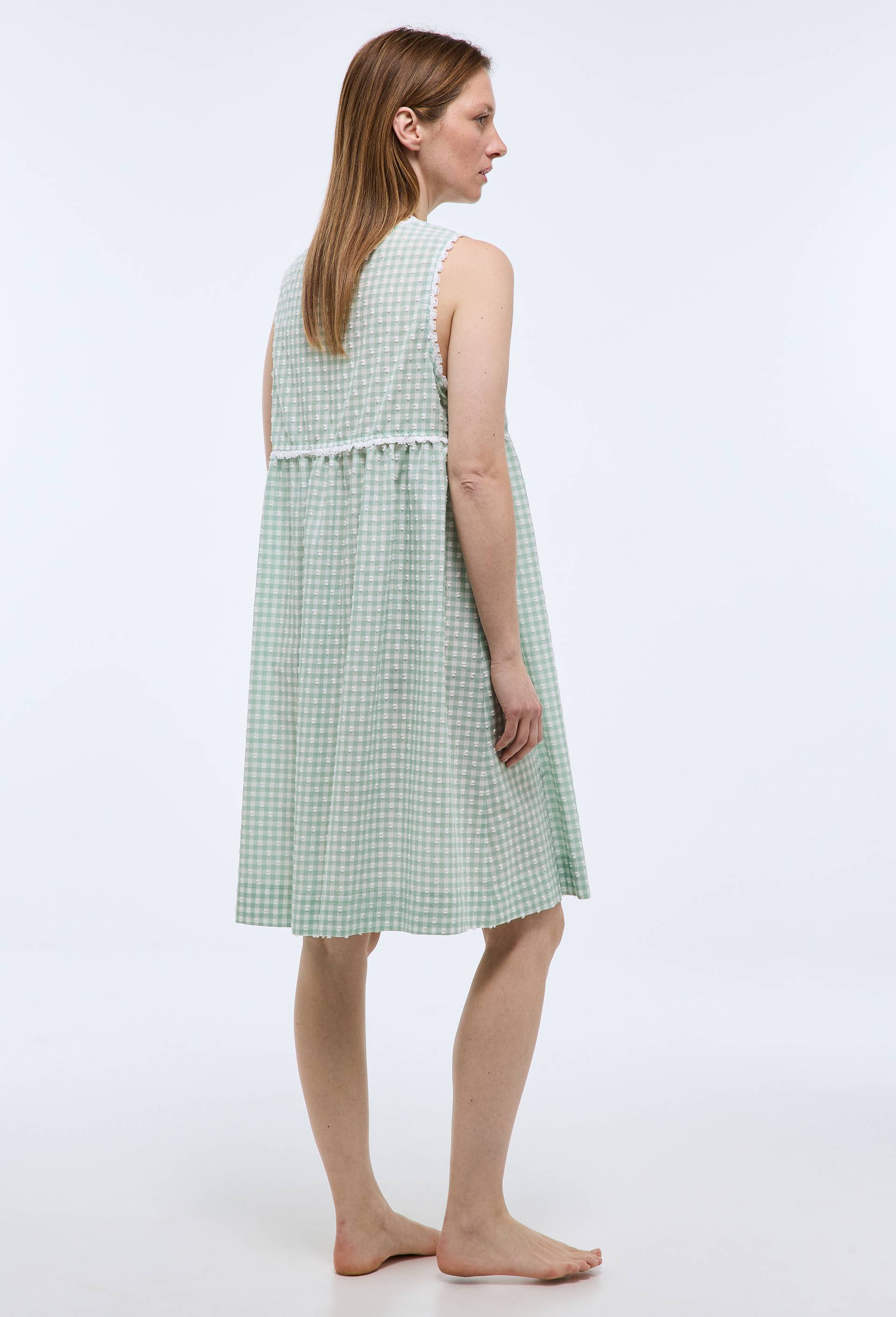 Chemise de nuit vichy en coton plumetis, Vert clair, large image number 1.0