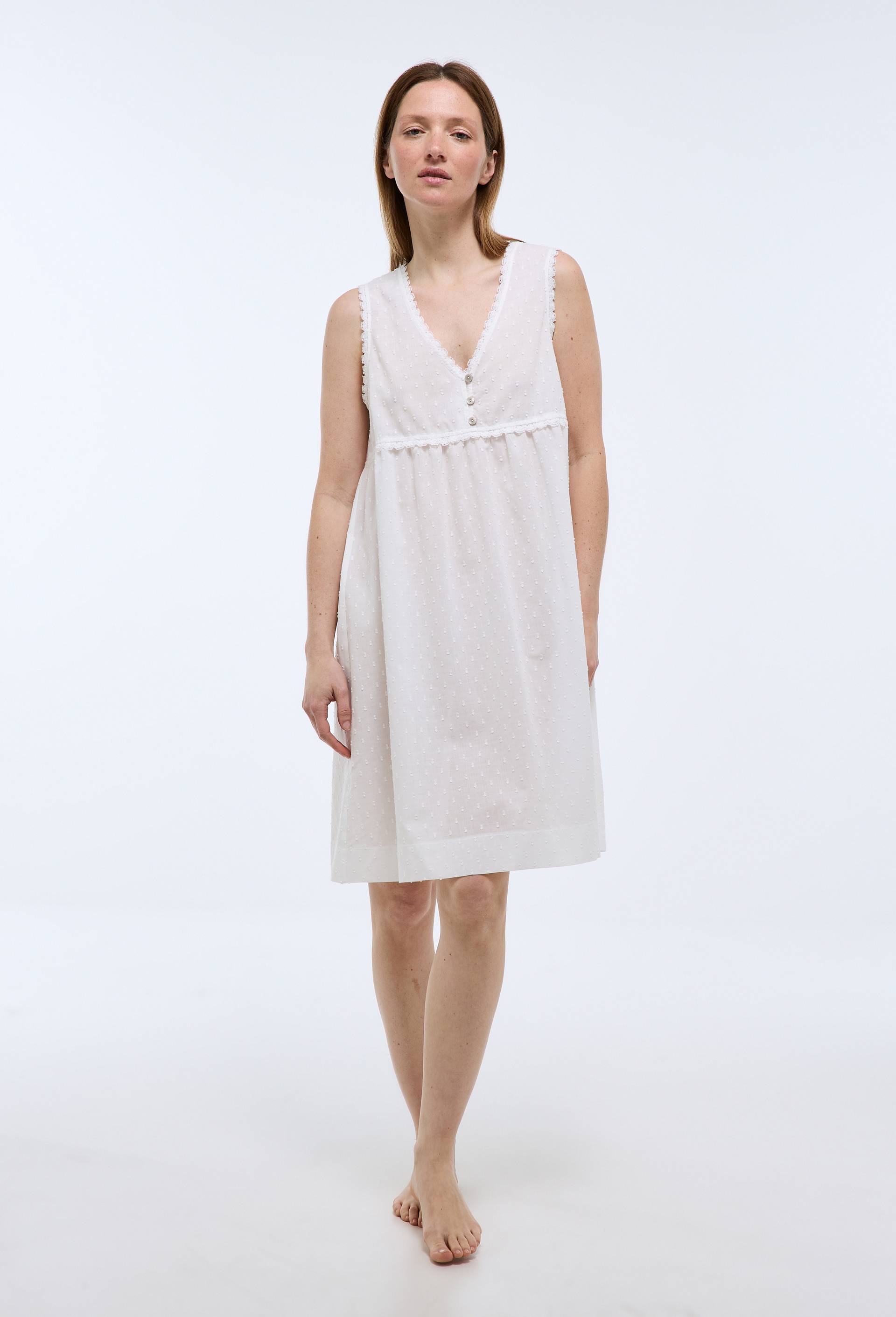 Chemise de nuit unie en coton plumetis bio GOTS, Blanc, large image number 0.0