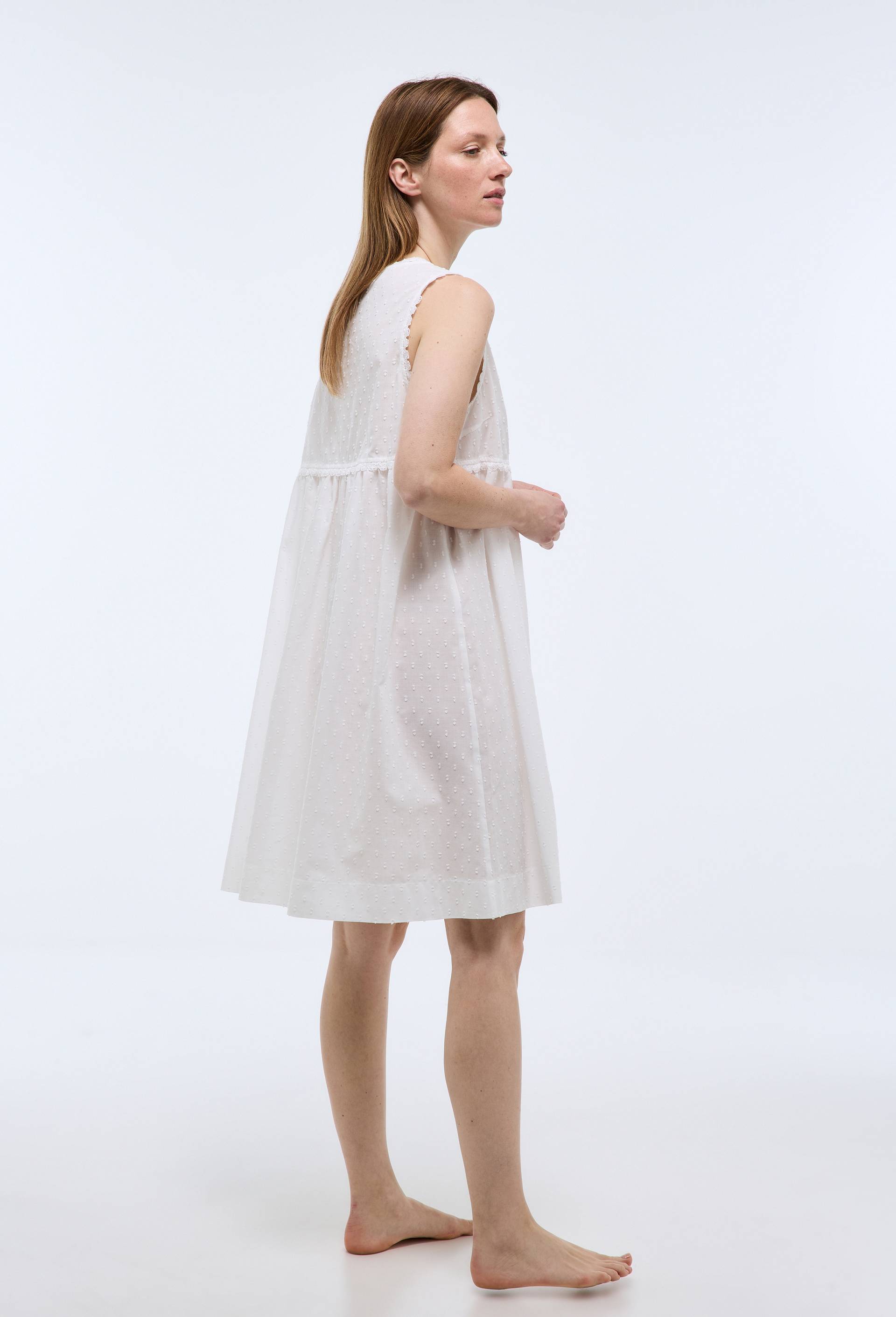 Chemise de nuit unie en coton plumetis bio GOTS, Blanc, large image number 1