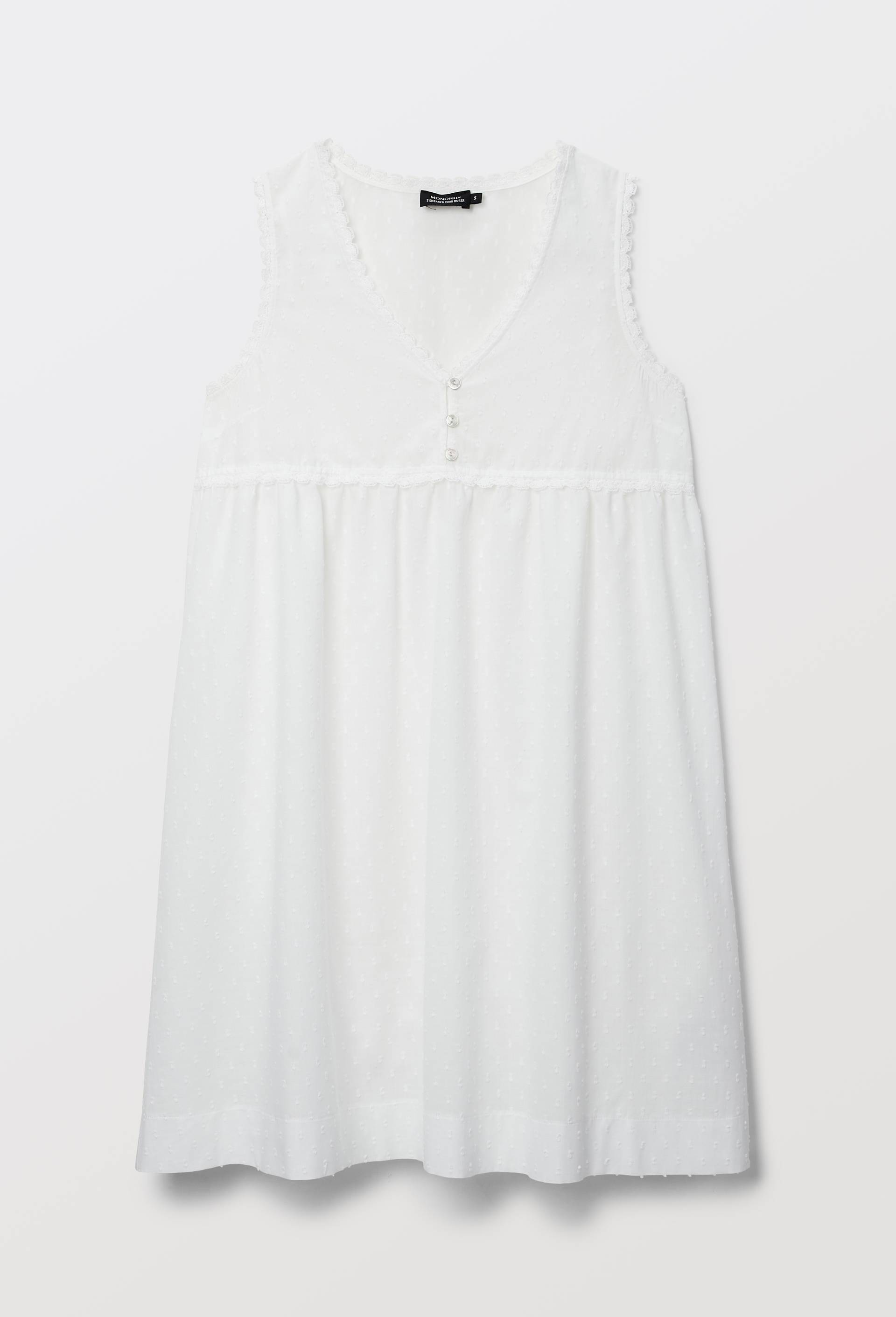 Chemise de nuit unie en coton plumetis bio GOTS, Blanc, large image number 2