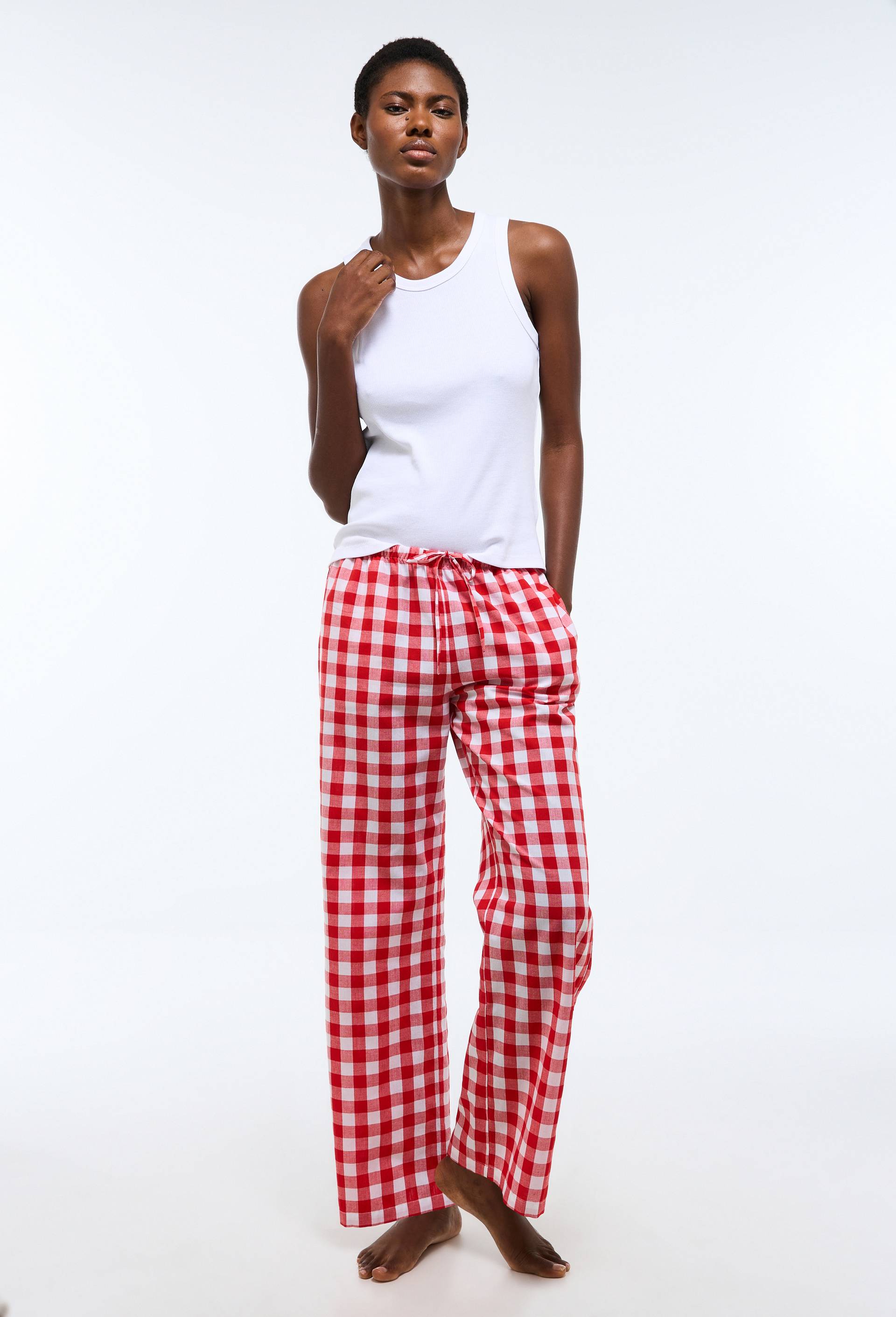 Pantalon ray&eacute; en popeline de coton BIO GOTS, Rouge, swatch image