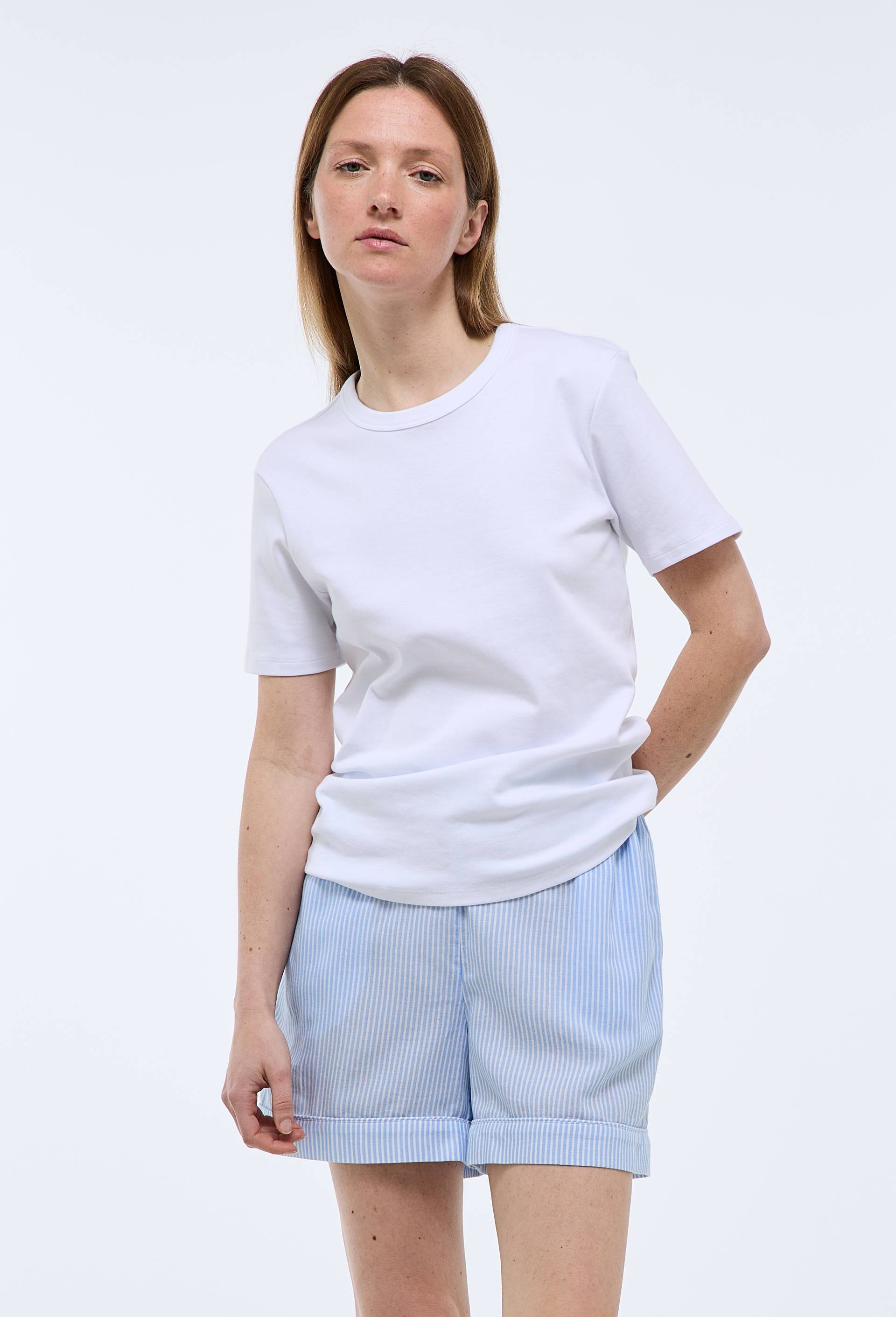 Short ray&eacute; en voile de coton bio GOTS, Bleu clair, large image number 0
