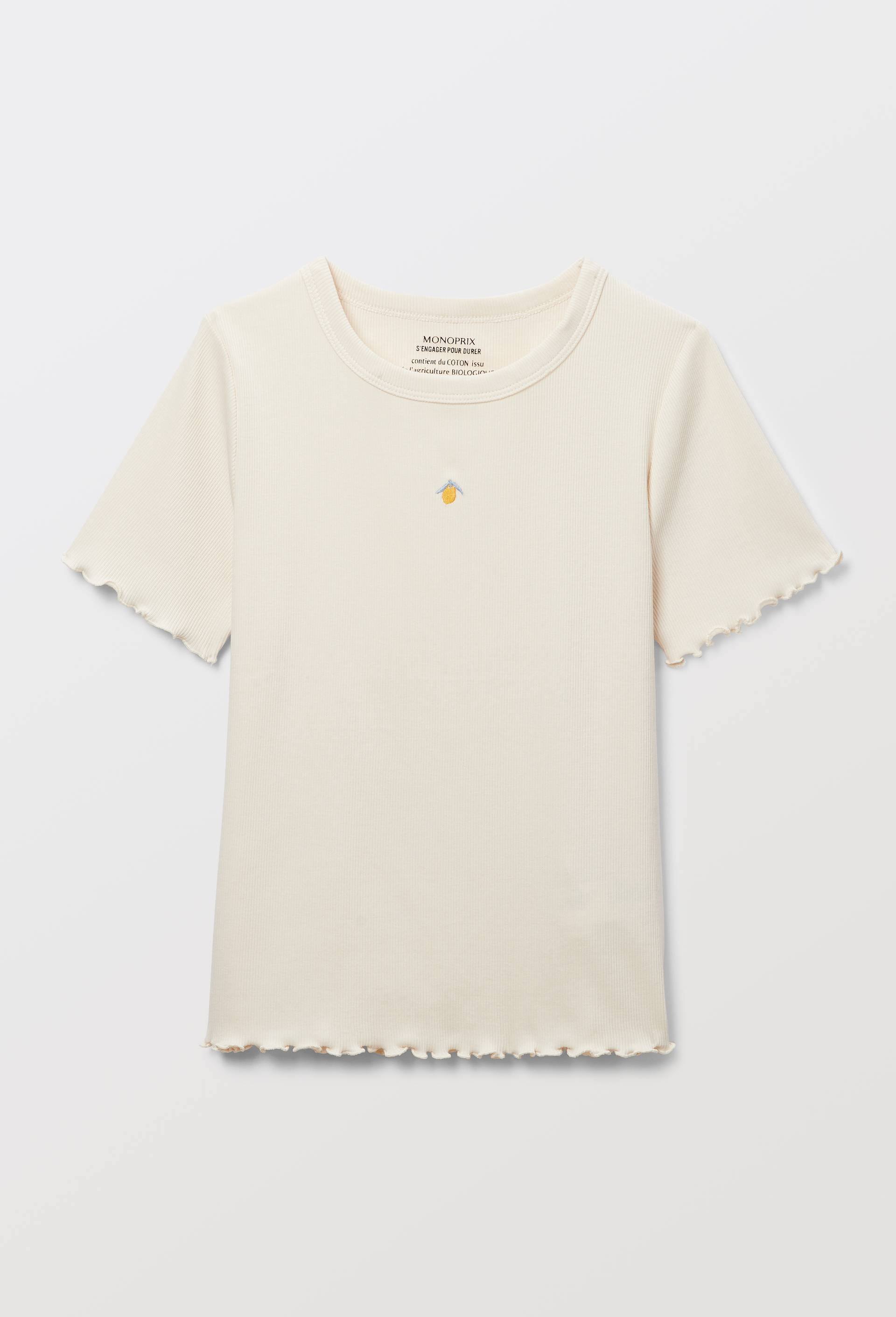 T shirt uni brod&eacute;, Beige clair, large image number 1