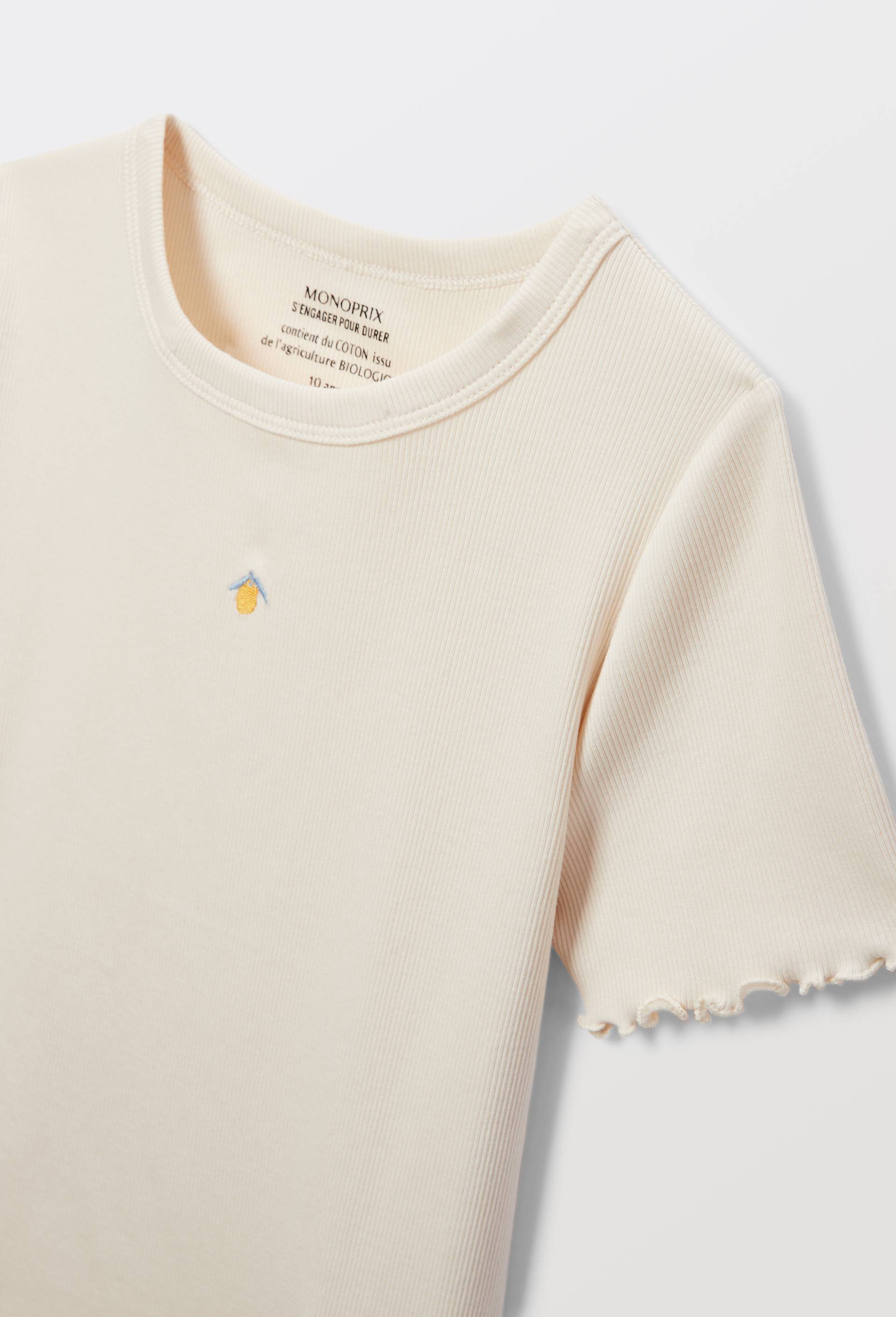 T shirt uni brod&eacute;, Beige clair, large image number 3