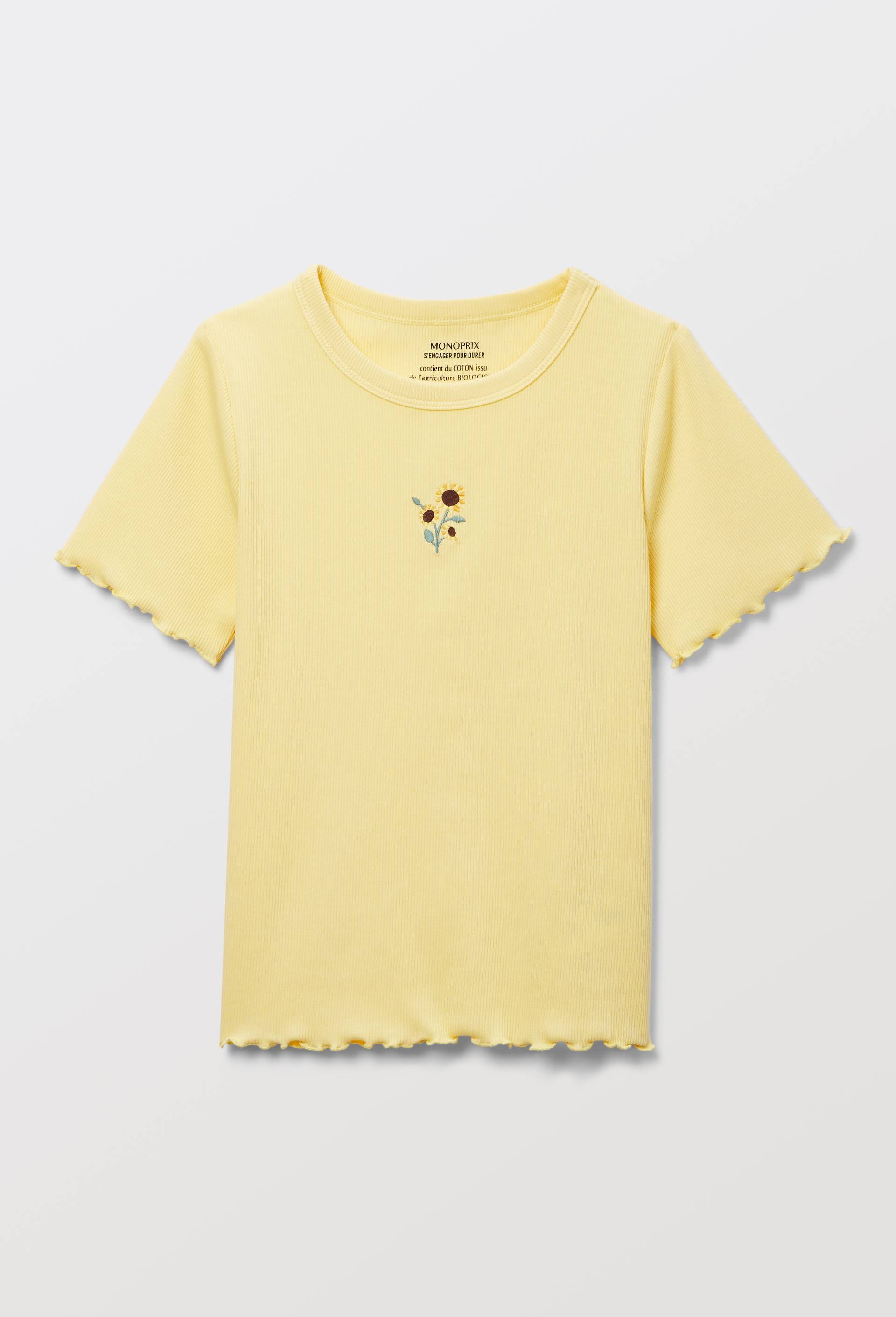 T shirt uni brod&eacute;, Jaune, large image number 1.0