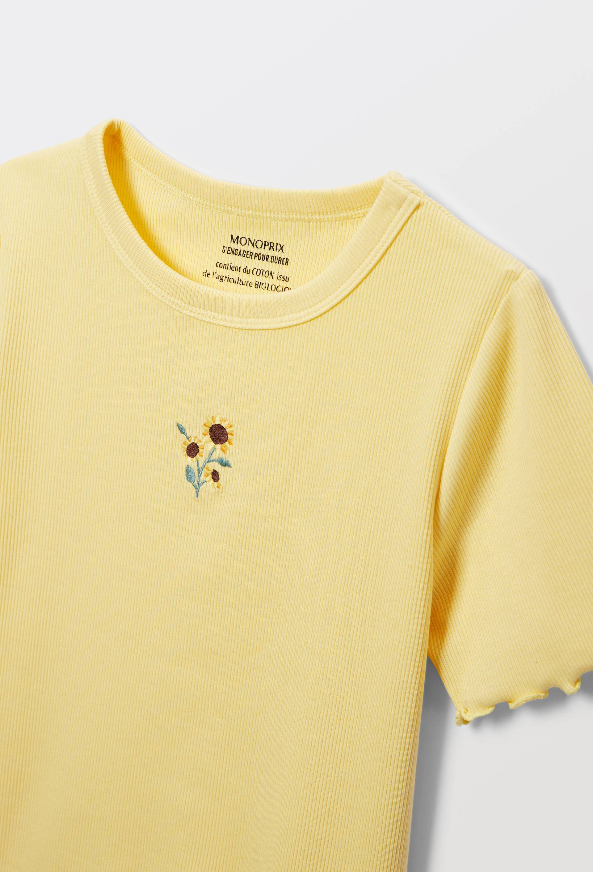 T shirt uni brod&eacute;, Jaune, large image number 3.0