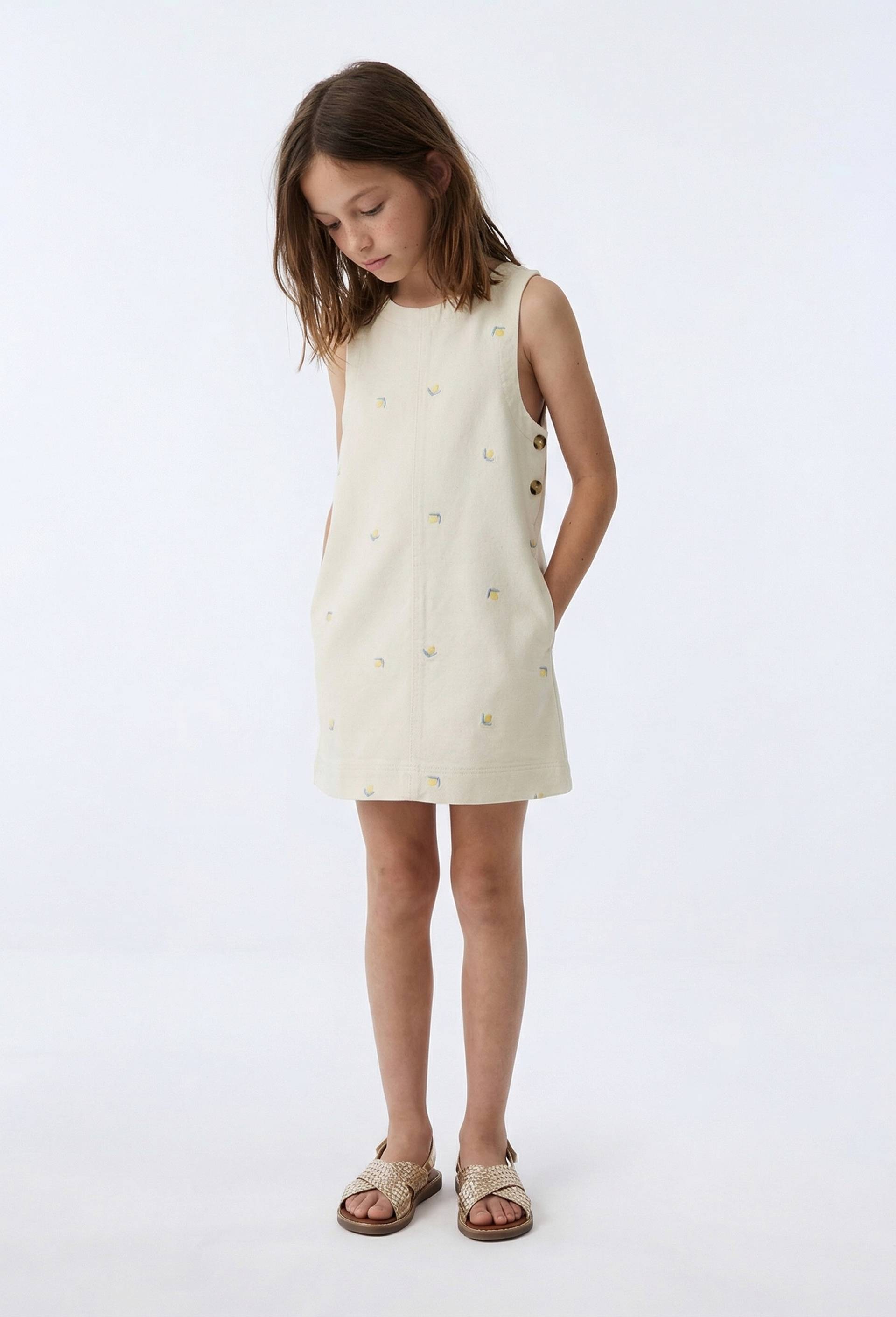 Robe chasuble en twill brod&eacute;e, Beige clair, large image number 1