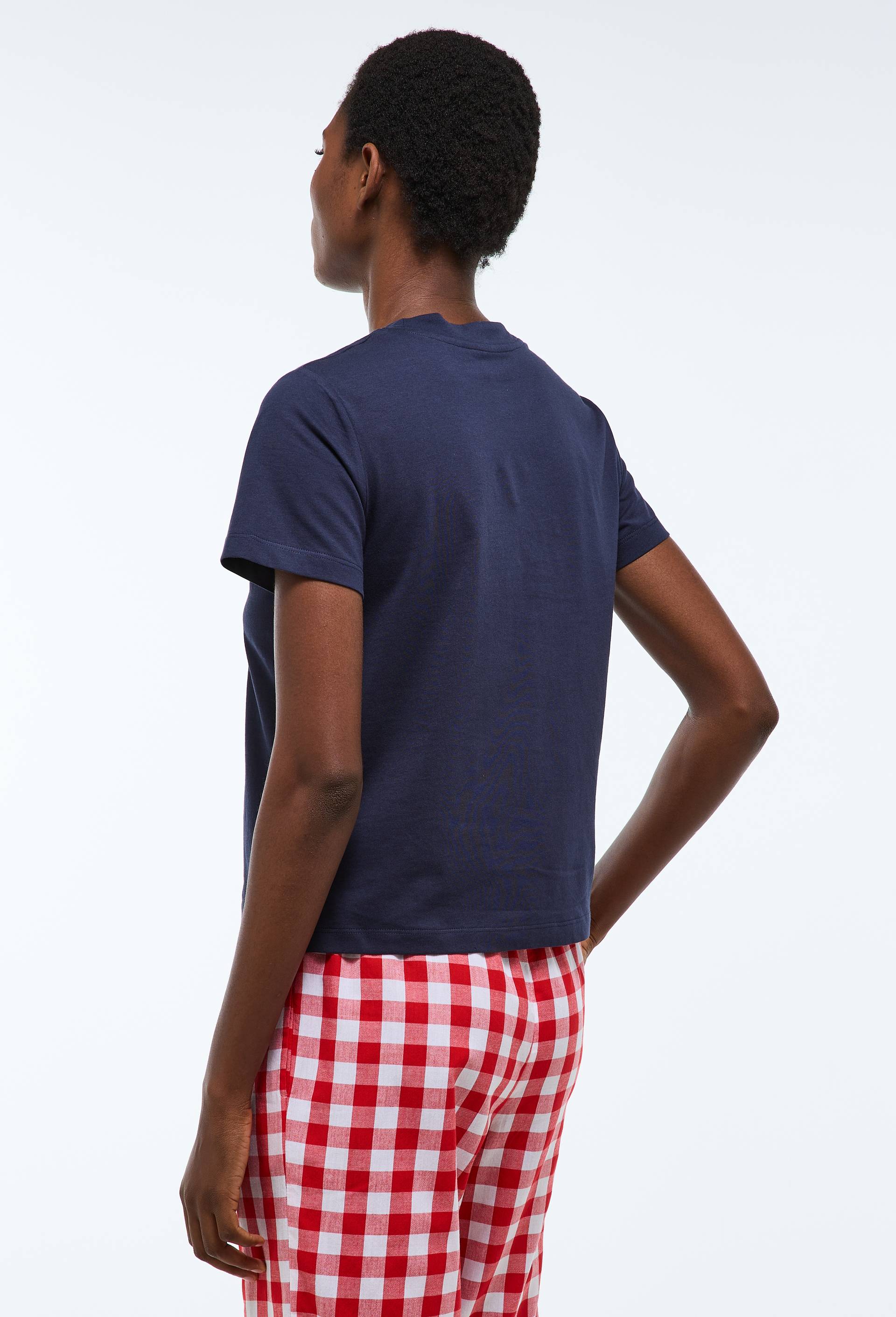 T-shirt col rond broderie fleur en coton bio GOTS, Bleu fonc&eacute;, large image number 1